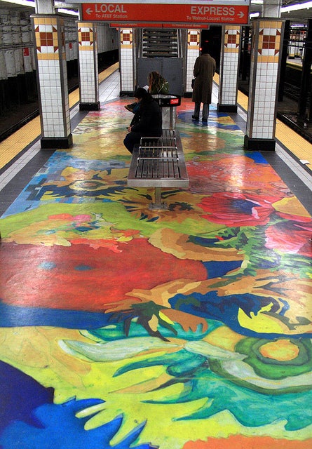 Washes of color on the floor of the Spring Garden station. | Subway Spring by Flickr user phillytrax, Eyes on the Street Flickr group