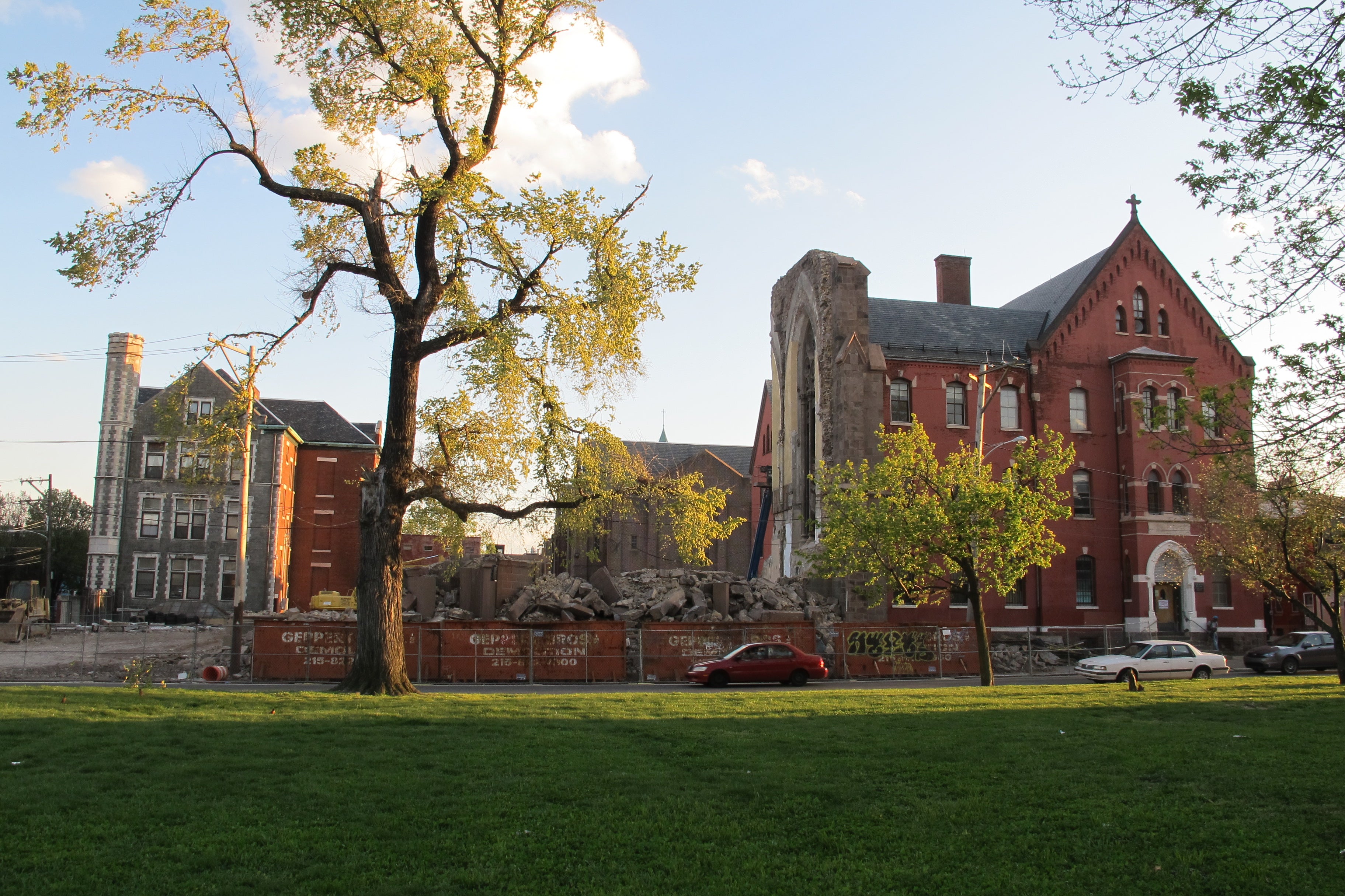 The St. Boniface campus, now missing the convent and church, as seen from Norris Square Park.