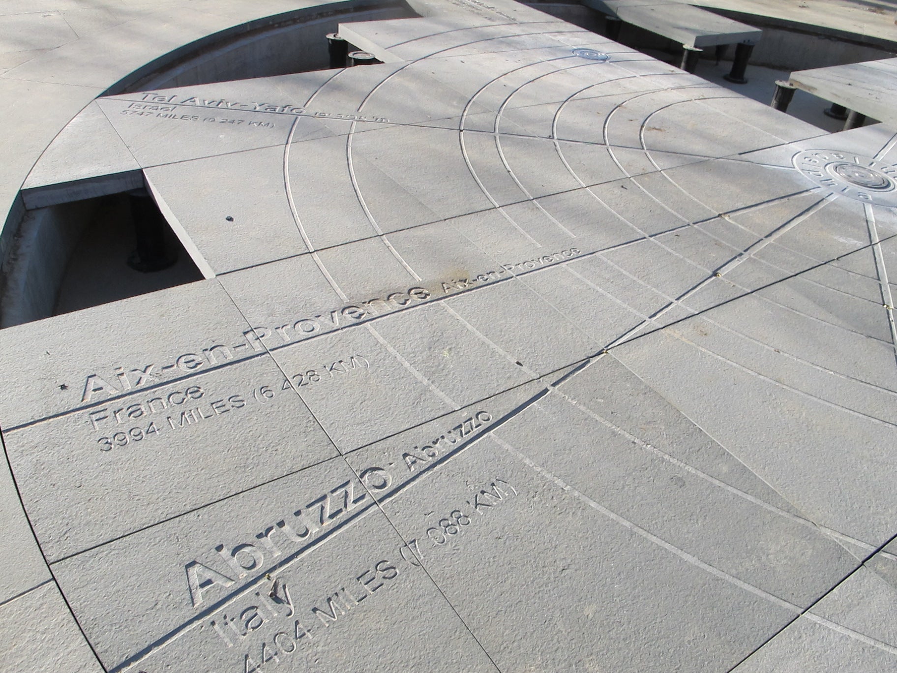 Sister Cities Fountain features the names of Philadelphia's 10 sister cities etched in the pavers forming an abstracted globe.