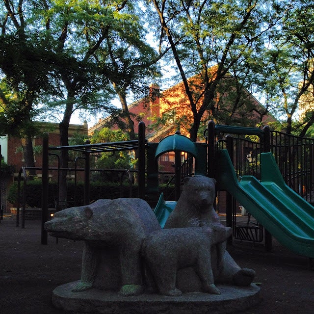 Three Bears Park's bears and play structure.