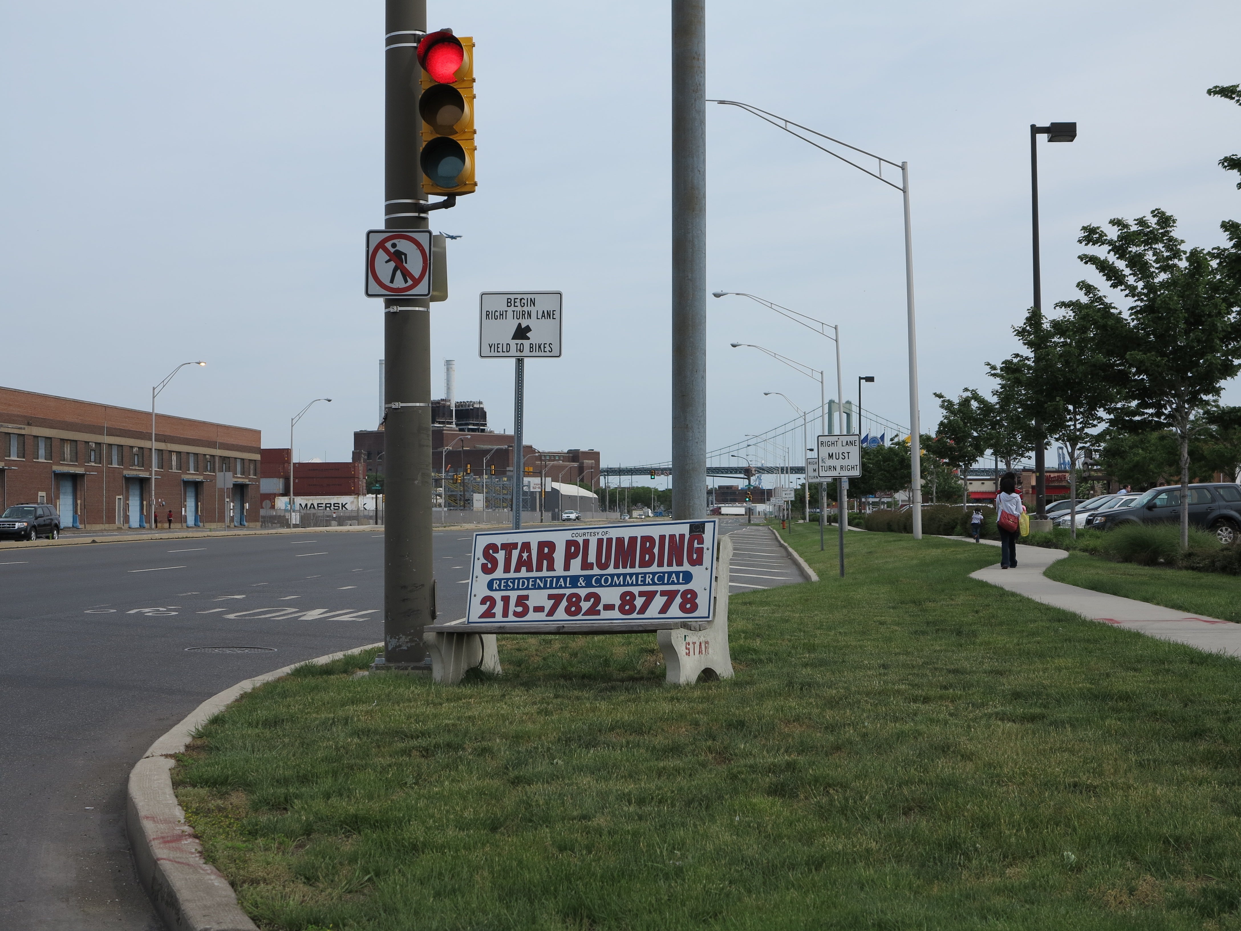 A bench adrift at Columbus Boulevard and Snyder Avenue, June 2013.