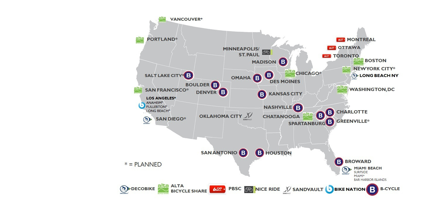 Bike share programs nationwide.