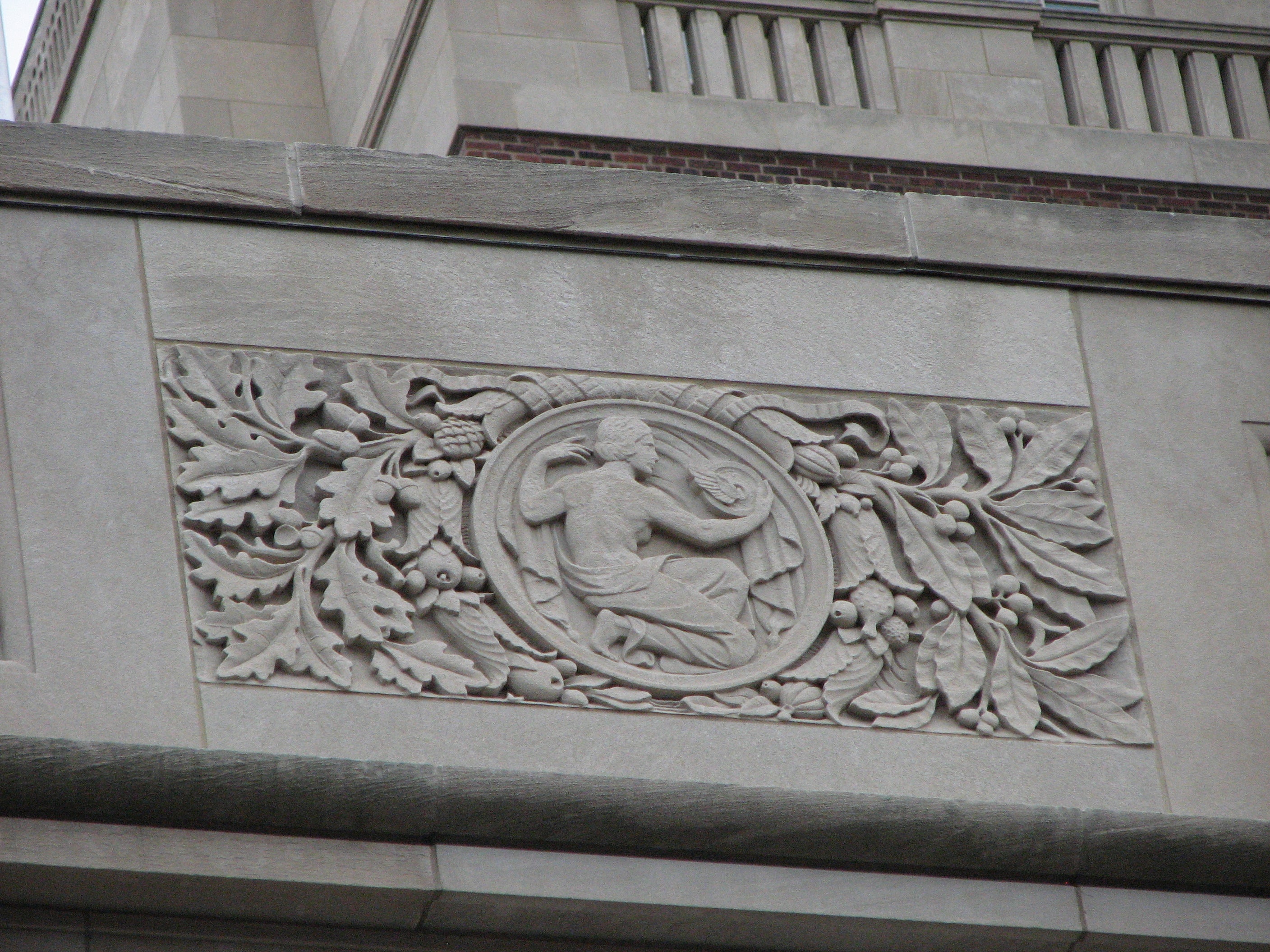 Stone carvings offer softer accents to the imposing structure.