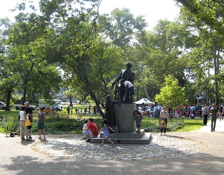 The Charles Dickens statue in Clark Park was installed in 1901. Celebrate Dickens' 200th birthday with Friends of Clark Park on Sunday.