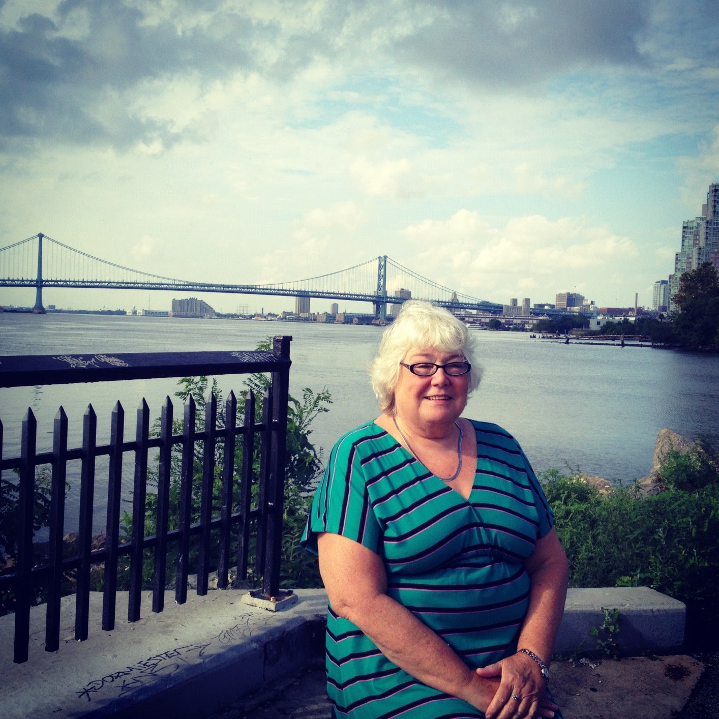 Sandy Salzman along the waterfront in Penn Treaty Park.