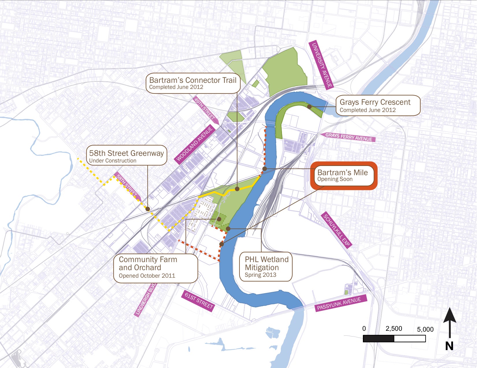 Bartram's Mile and related trail and green space improvements. | PennPraxis/Philadelphia Parks and Recreation