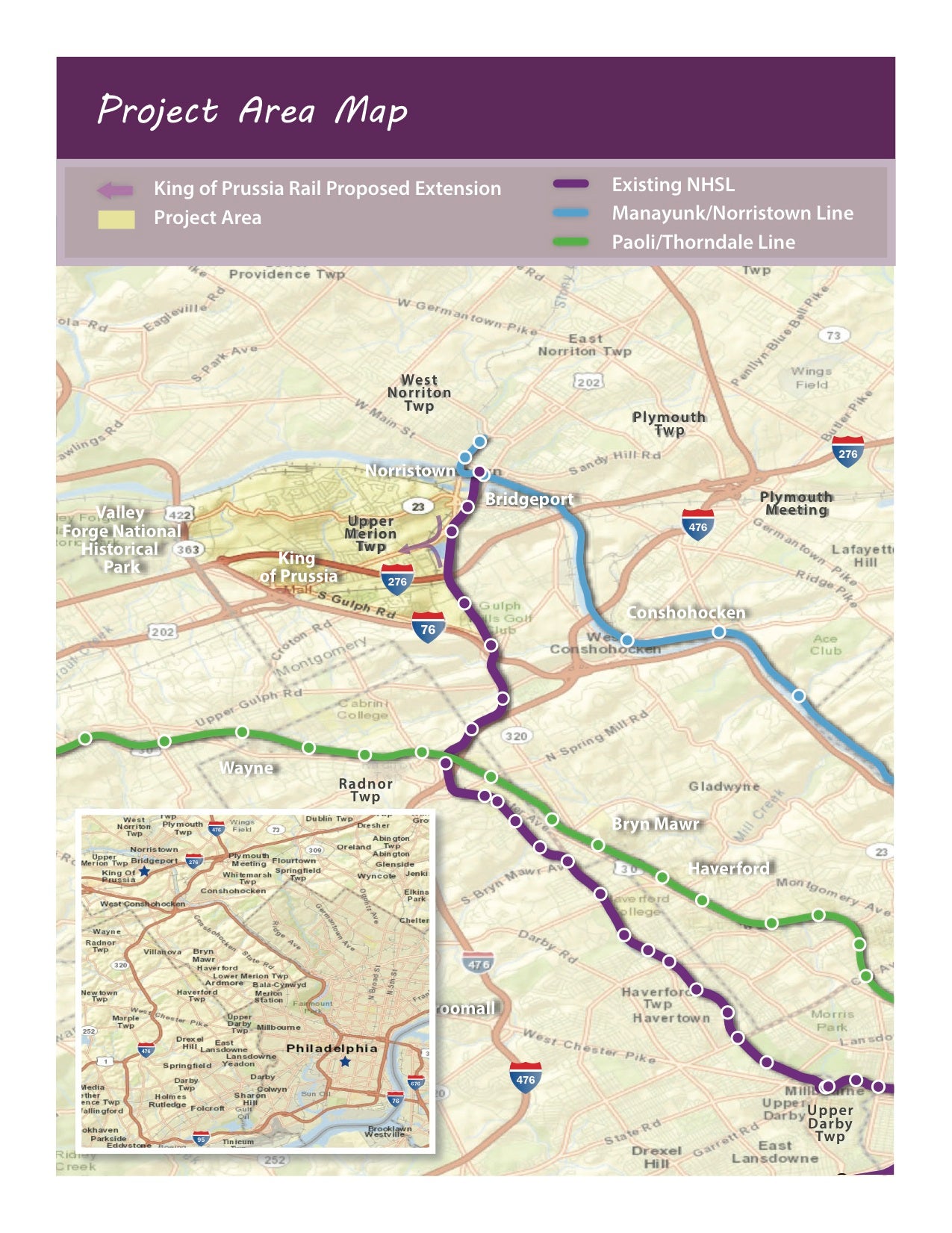 King of Prussia rail project area map