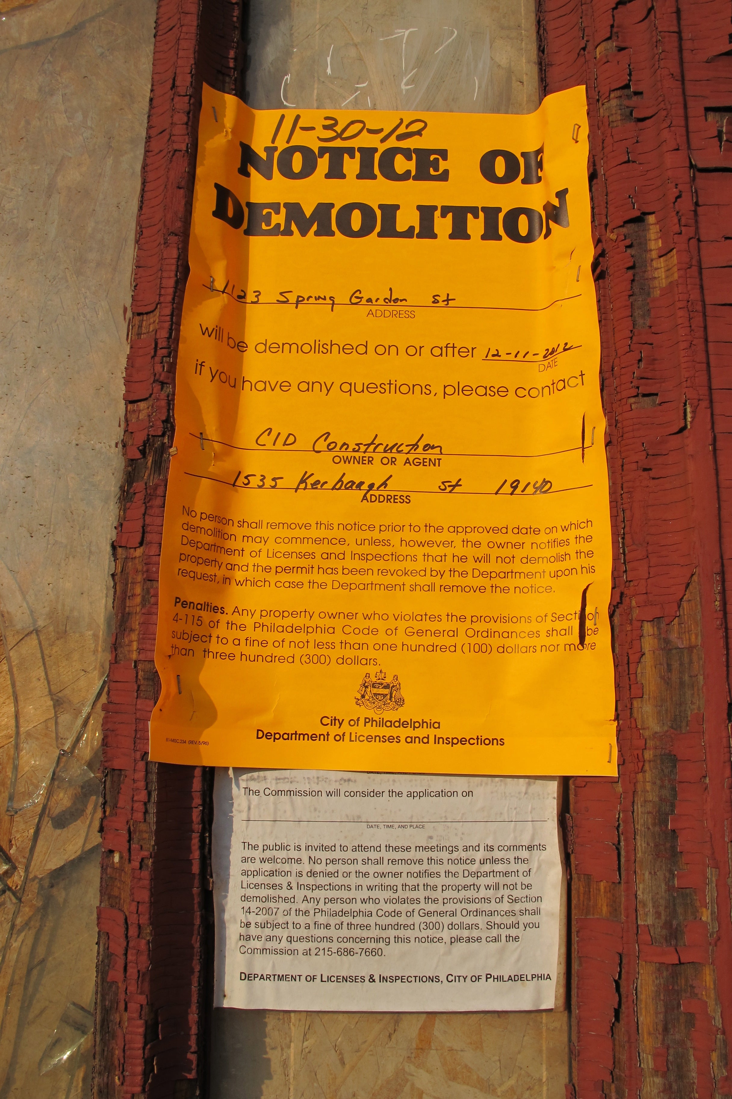 L&I demolition notice on Church of the Assumption