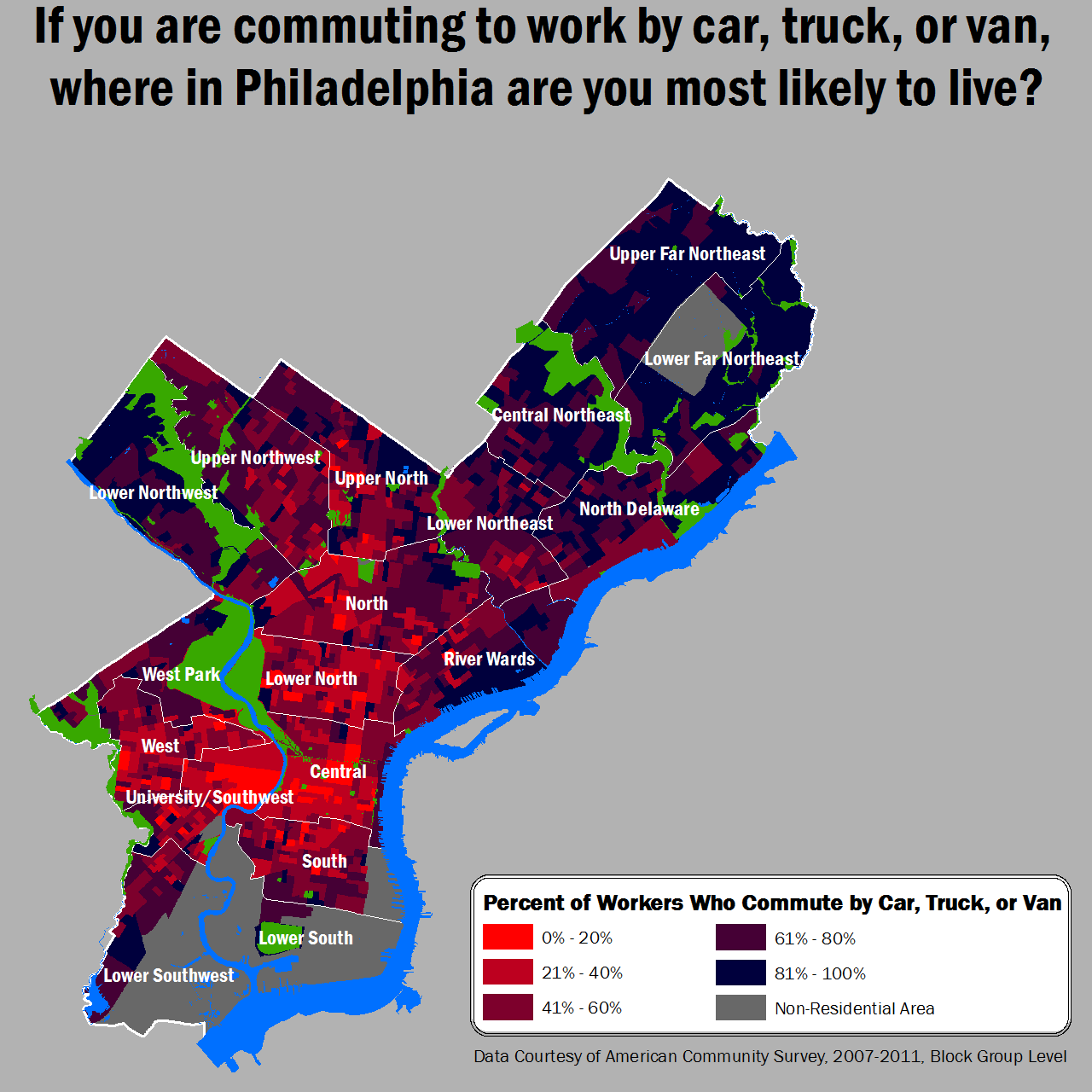 MOTU maps show how commuting patterns vary across Philadelphia. Map courtesy of MOTU