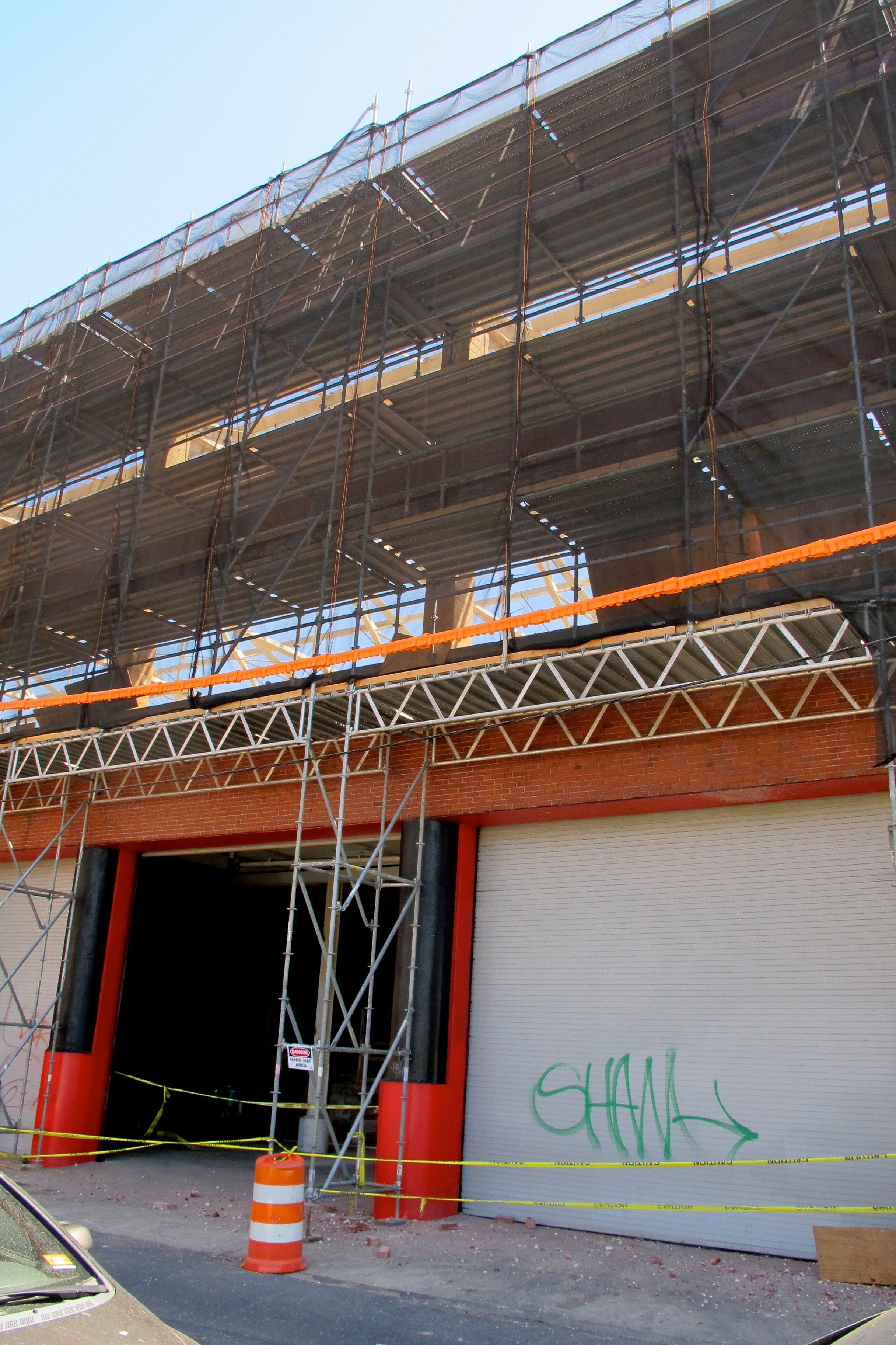 Ortlieb Bottling House wrapped in scaffolding, May 2013