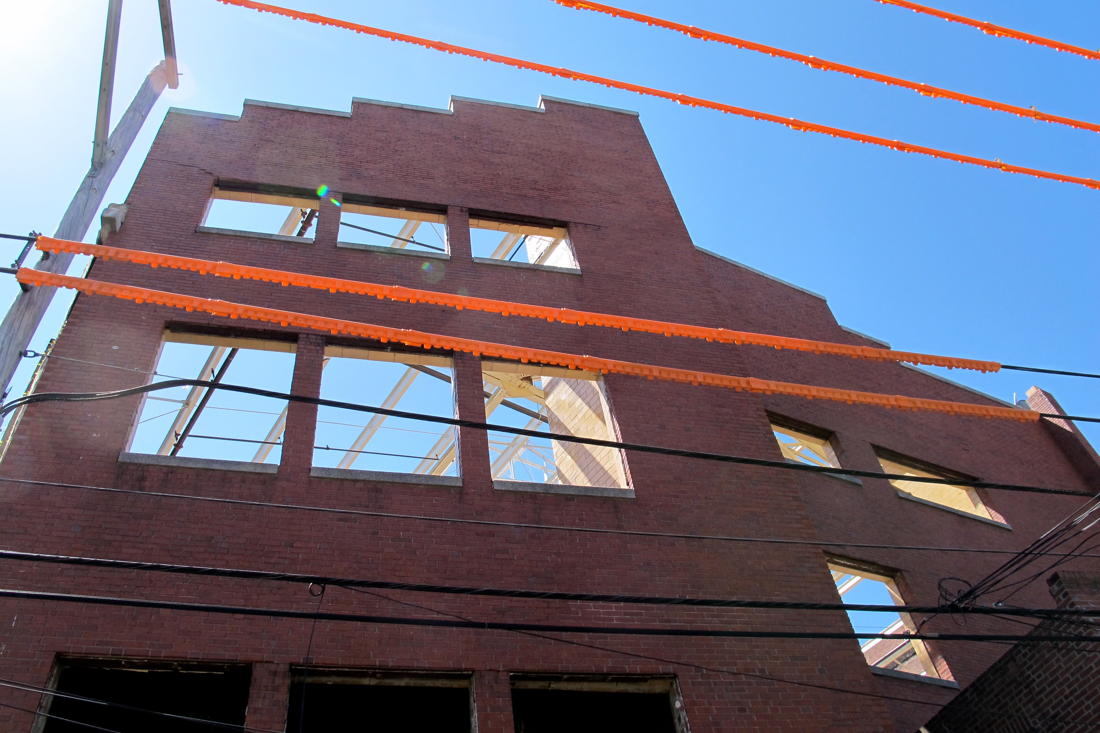 Poplar Street facade of Ortlieb Bottling House - no windows or roof - May 2013