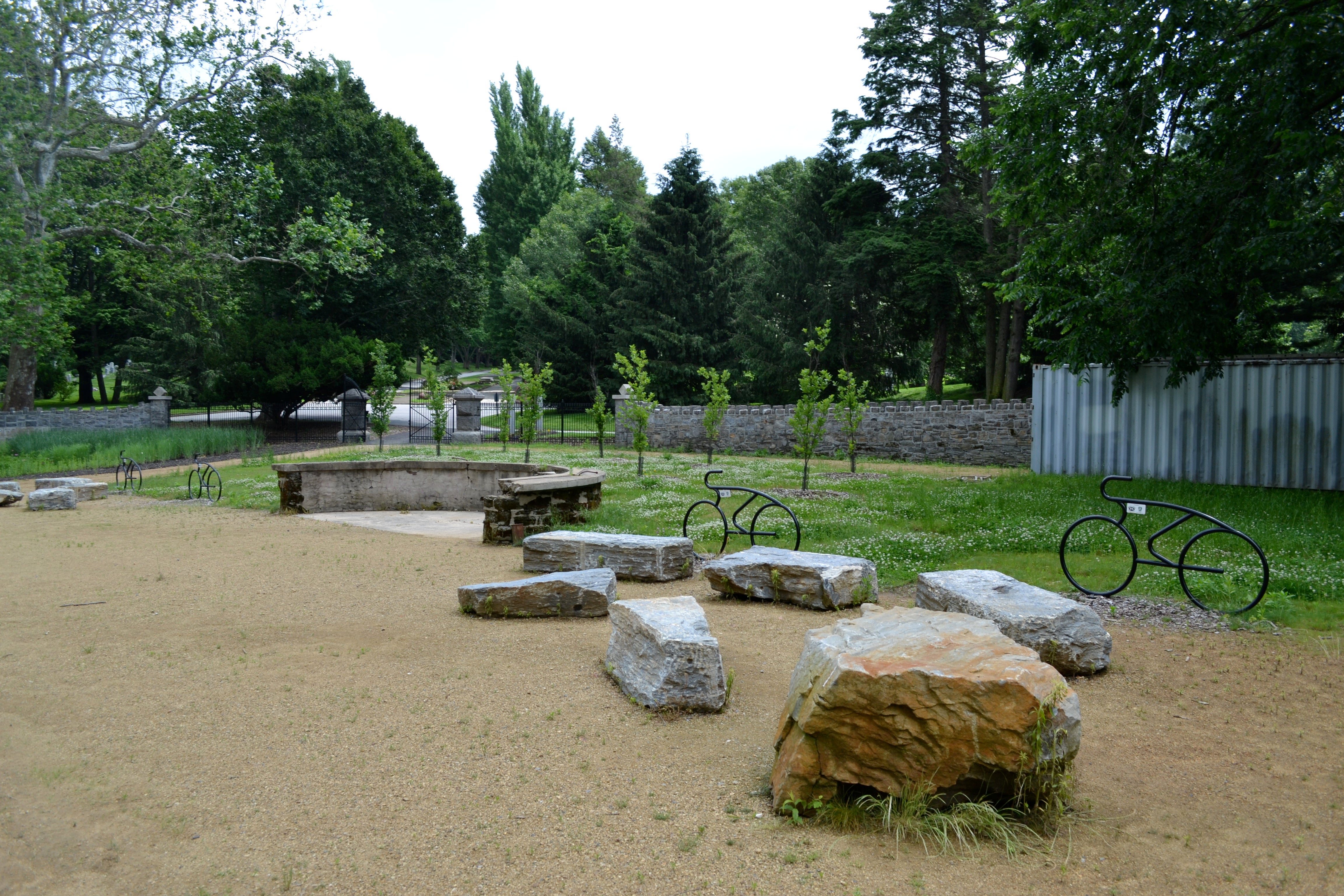 Ruins of an old train station offer a resting spot of trail-goers