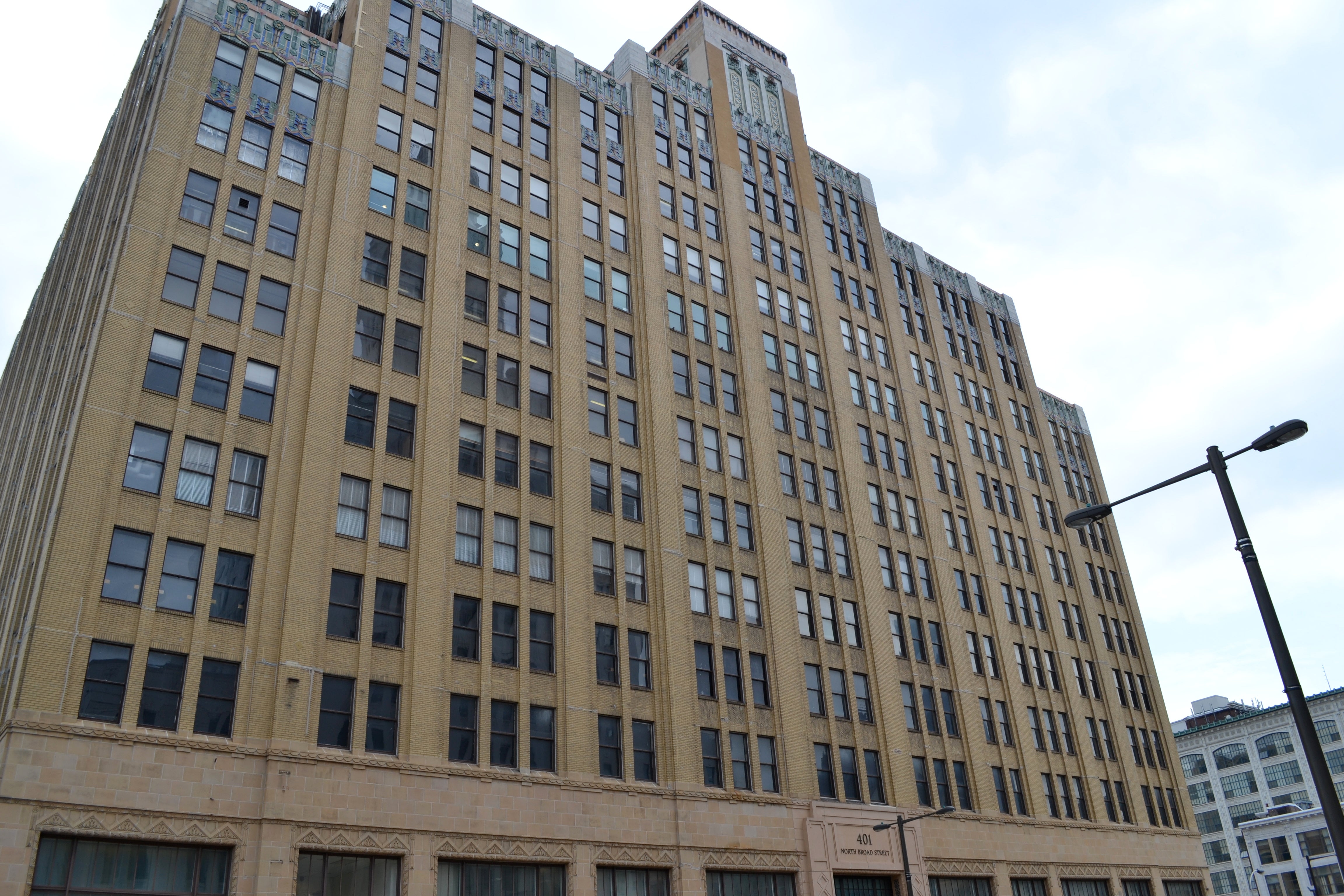 The former Terminal Commerce Building sits just east of the bridge at 401 North Broad street