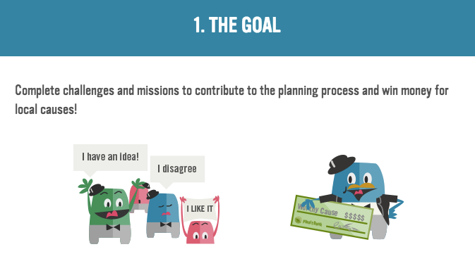 The Goal: Complete challenges and missions to contribute to the planning process and win money for local causes.