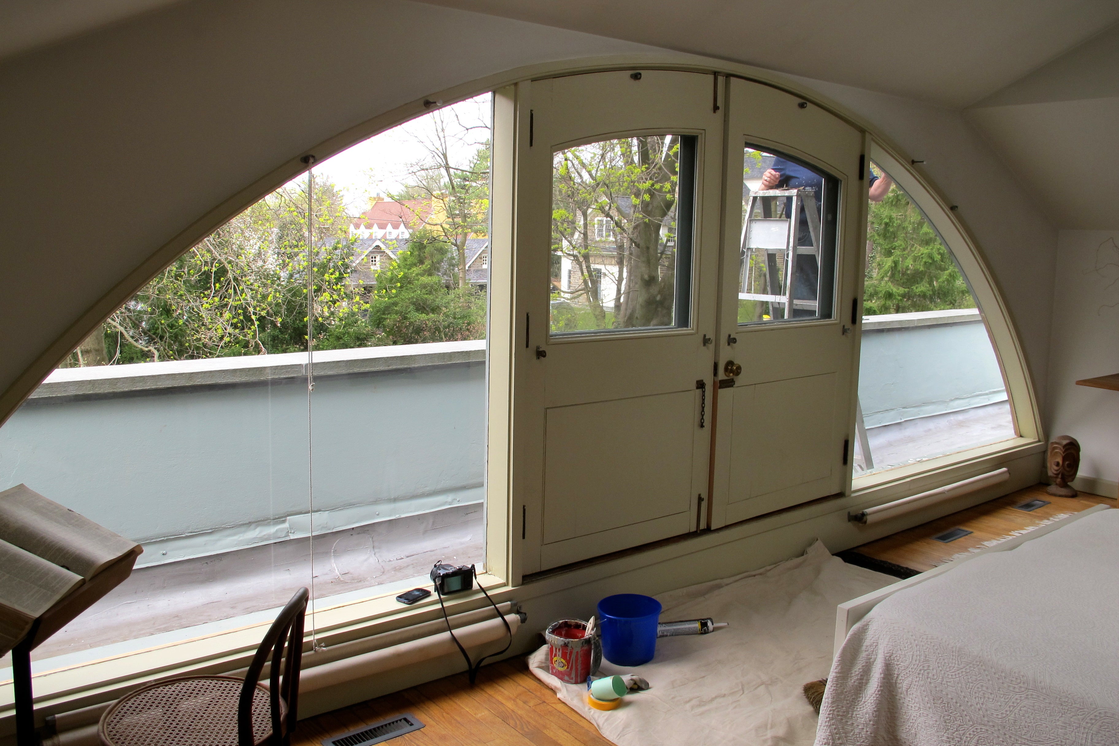 Vanna Venturi House - upstairs bedroom windows and balcony doors