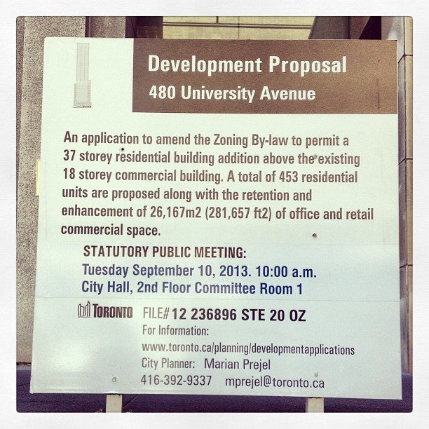 Development notices for large projects are posted for at minimum 10 days in advance of the public meeting. 