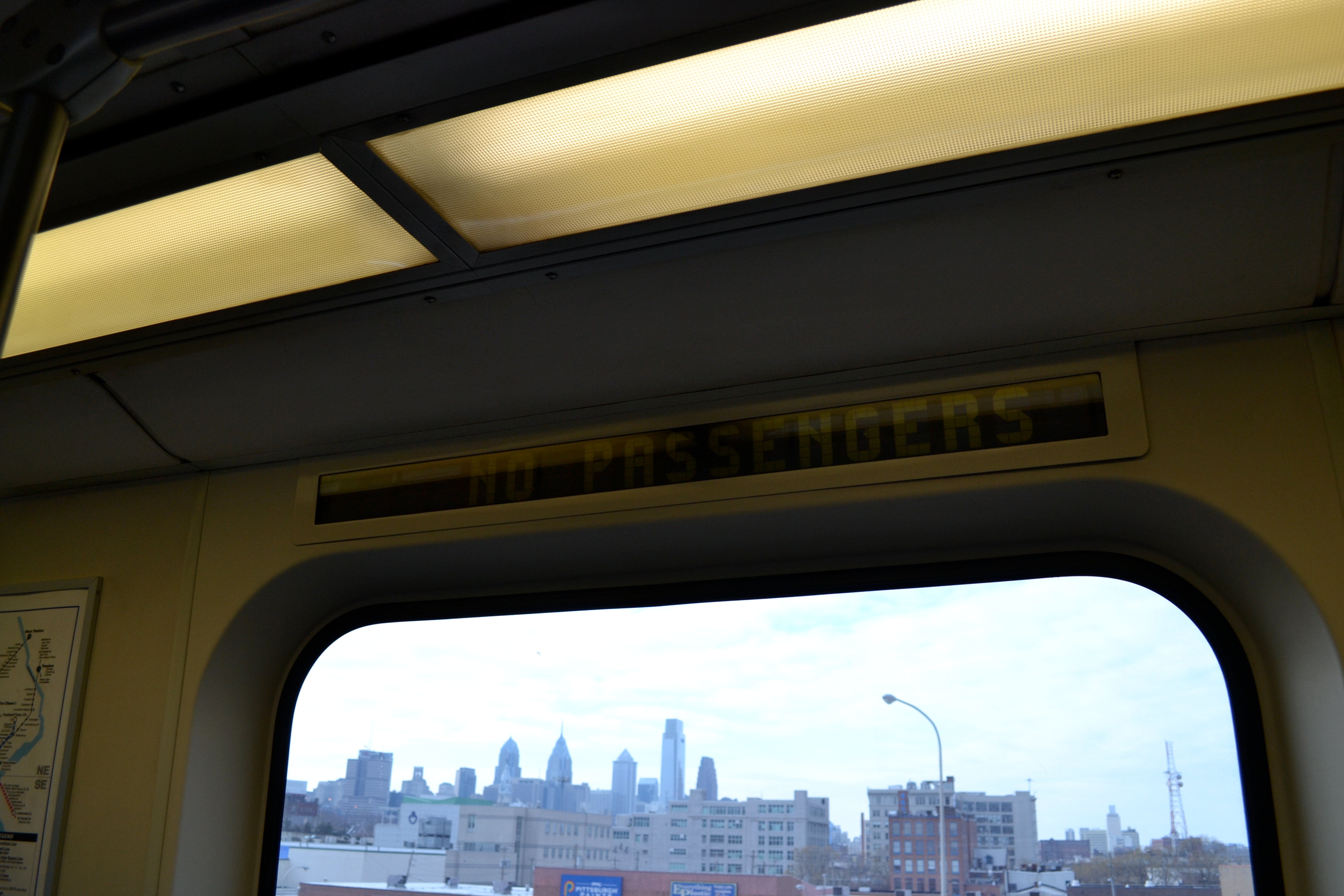 For comparison, the current florescent lights on SEPTA's MFL cars