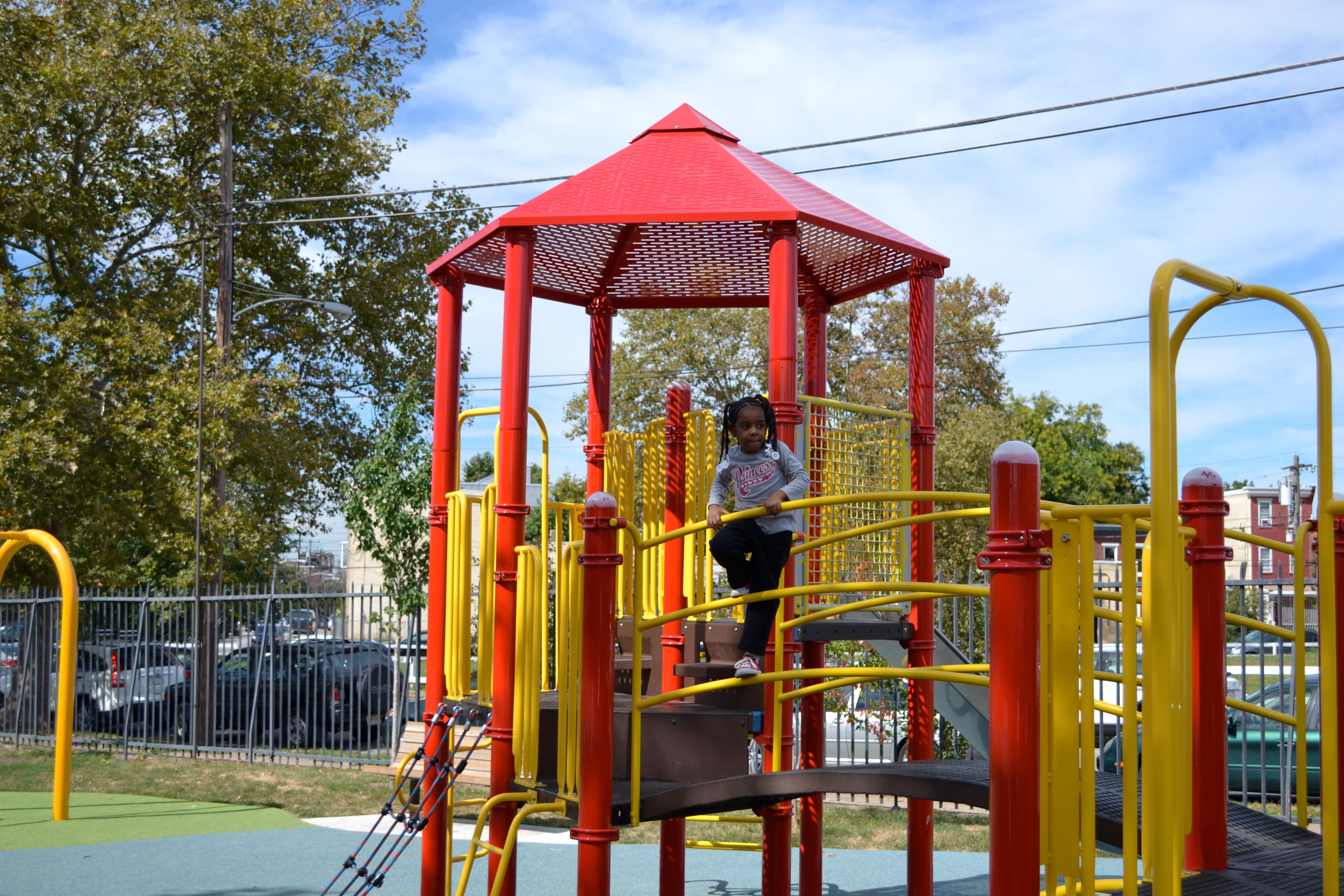 Francisville Playground's new, bright play equipment