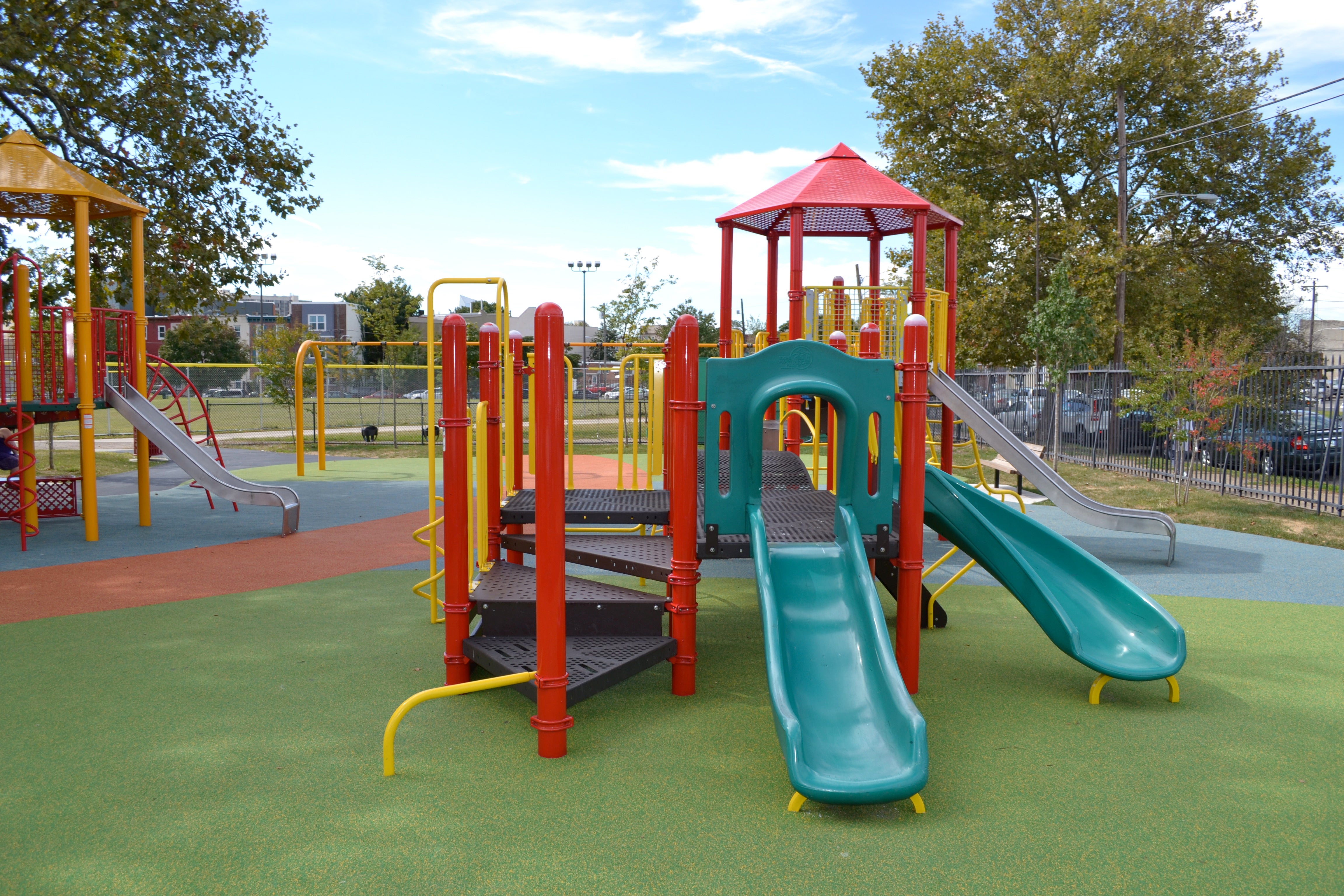 Francisville Playground's new, bright play equipment