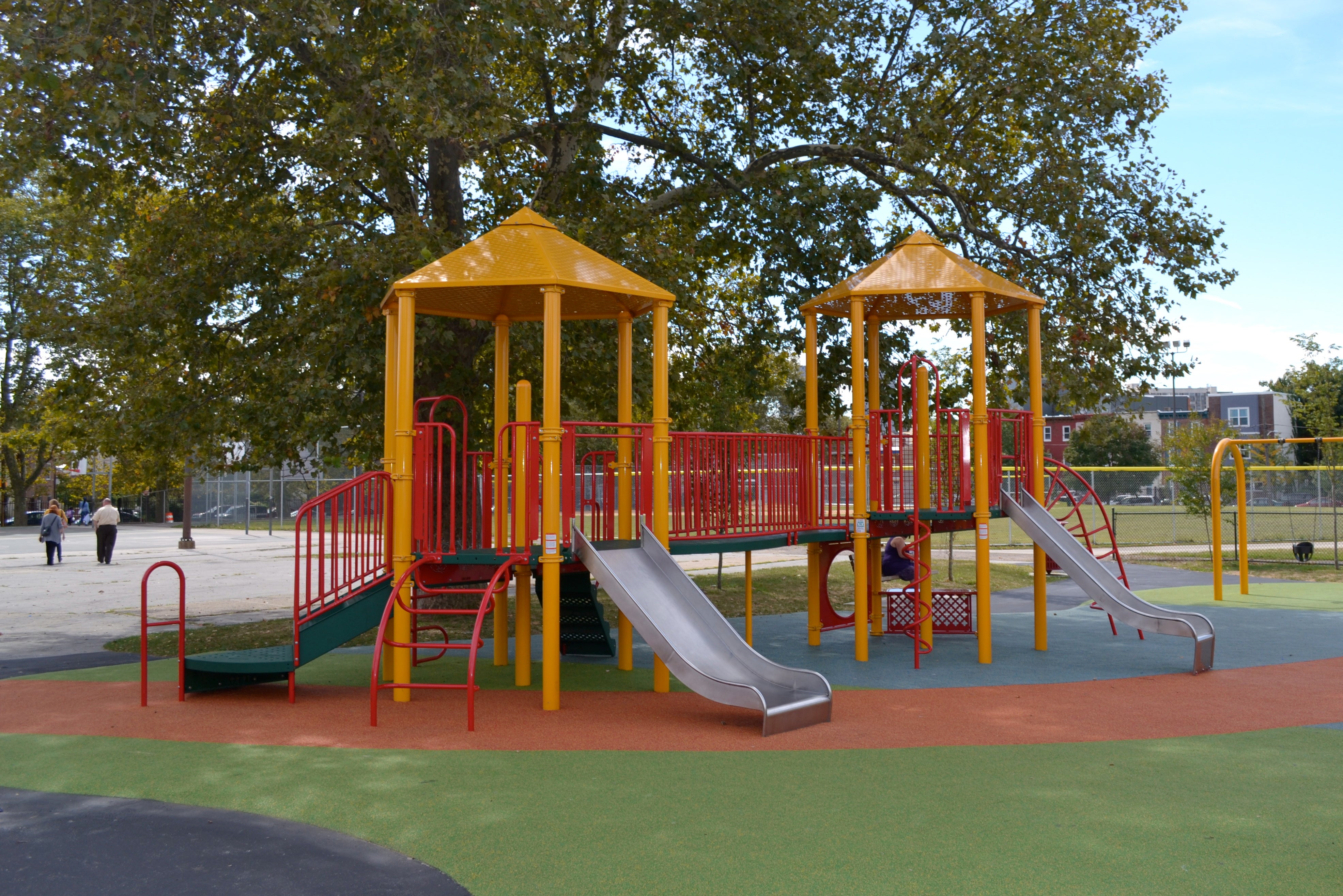 Francisville Playground's new, bright play equipment