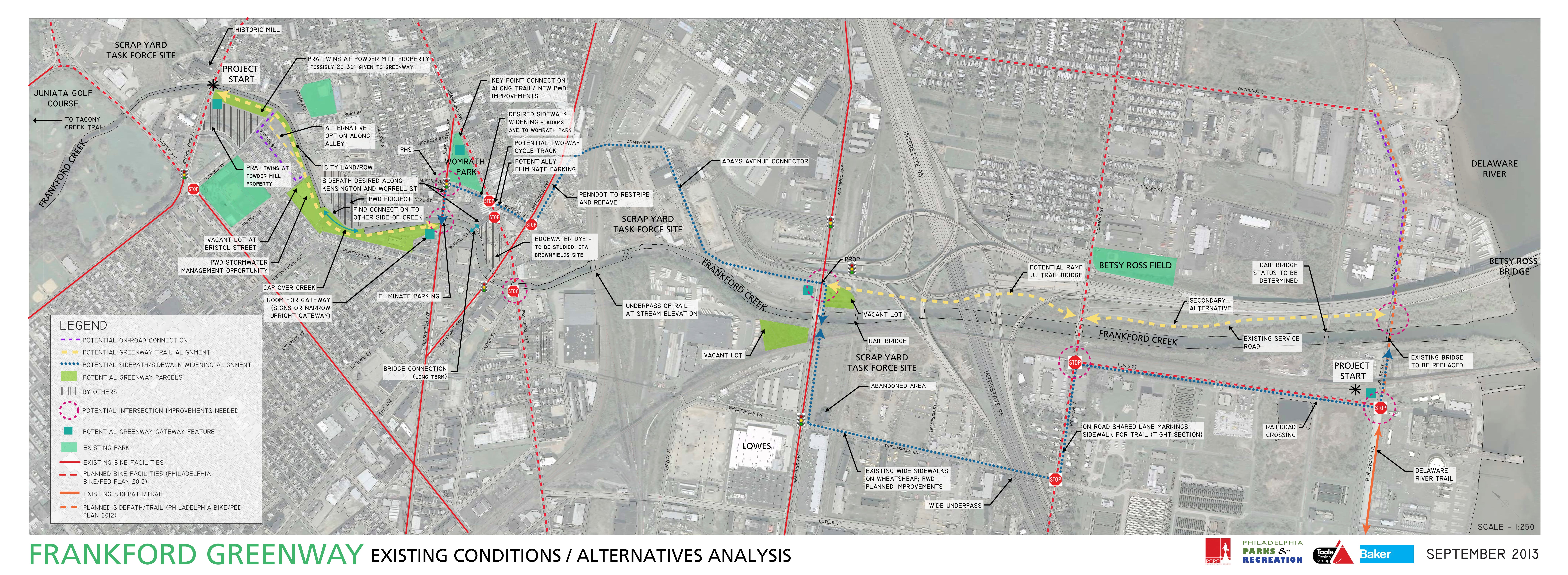 Frankford Creek Greenway, existing conditions map. Photo courtesy of Philadelphia City Planning Commission and Parks & Rec