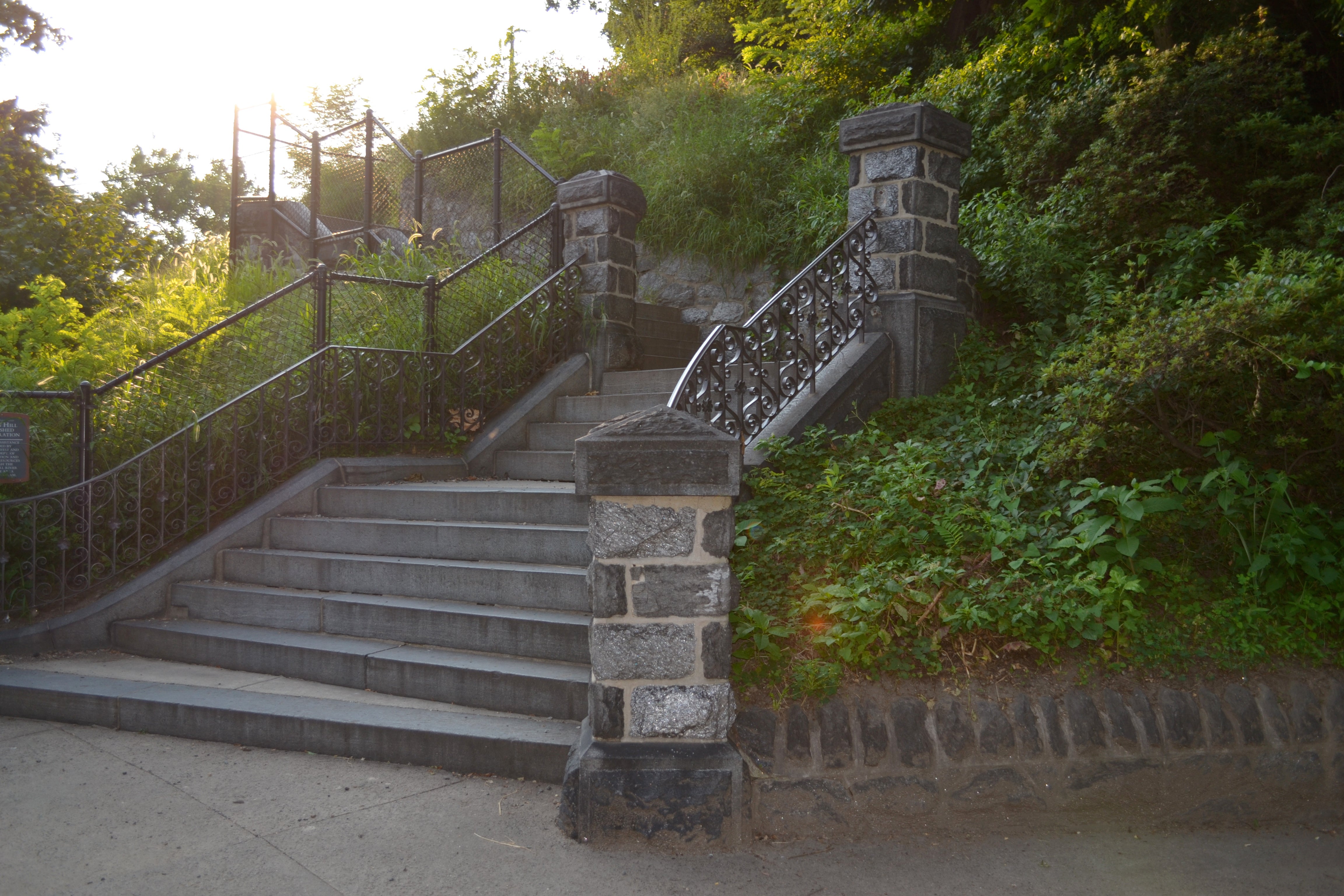 Granite steps lead up to Lemon Hill Mansion and the grassy fields surrounding it