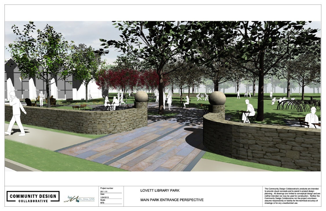 (Rendering of Lovett Memorial Library park. | Community Design Collaborative)