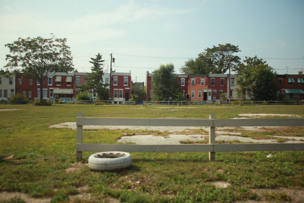 A vacant lot maintained by PHS through the Vacant Lot Stabilization program located on 6th and Berks.