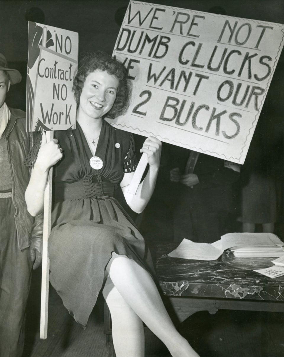 In 1946 female employees at the Philadelphia Transportation Company (PTC) struck for higher pay. Photo credit: Free Library of Philadelphia Print and Picture Collection