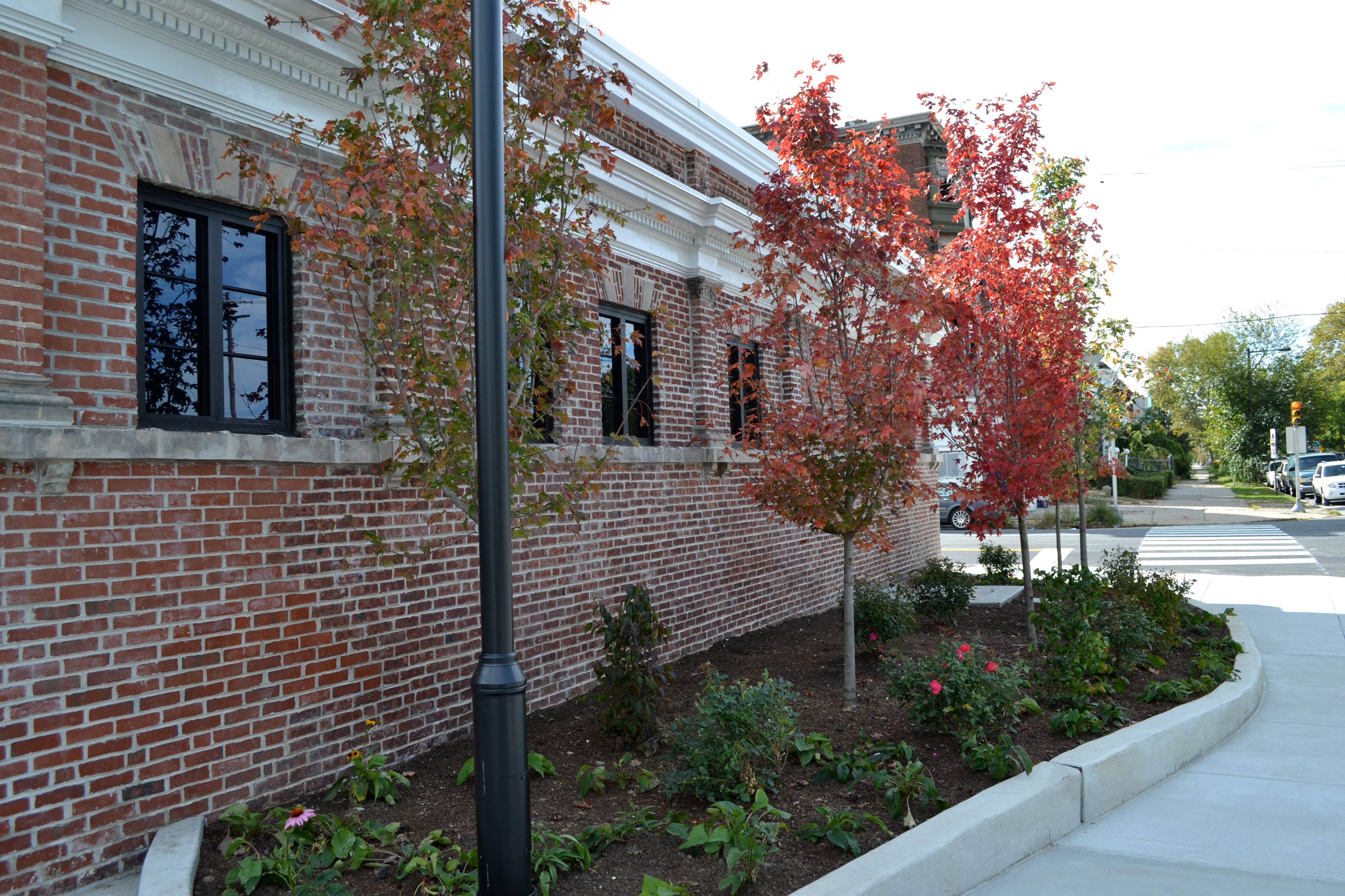 Landscaping connects the bus loop with its neighbor, Fairmount Park