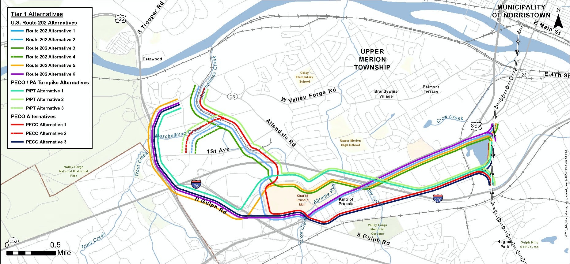 SEPTA has narrowed its options to these route alternatives, Map courtesy of SEPTA