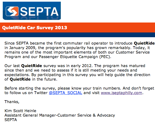 SEPTA's QuietRide Car Survey