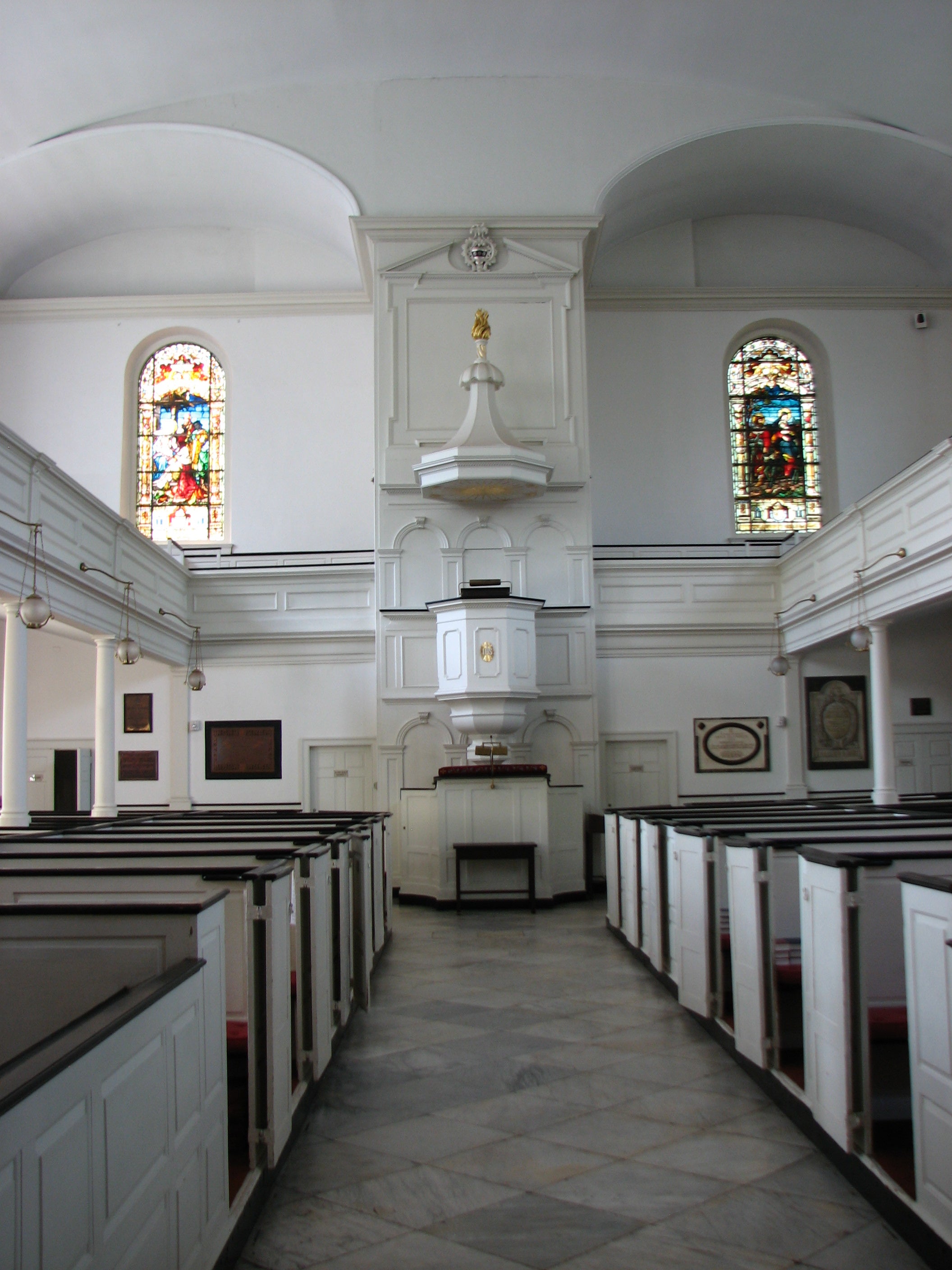 St. Peter’s high-backed pews were raised off the floor to keep drafts off the congregants.
