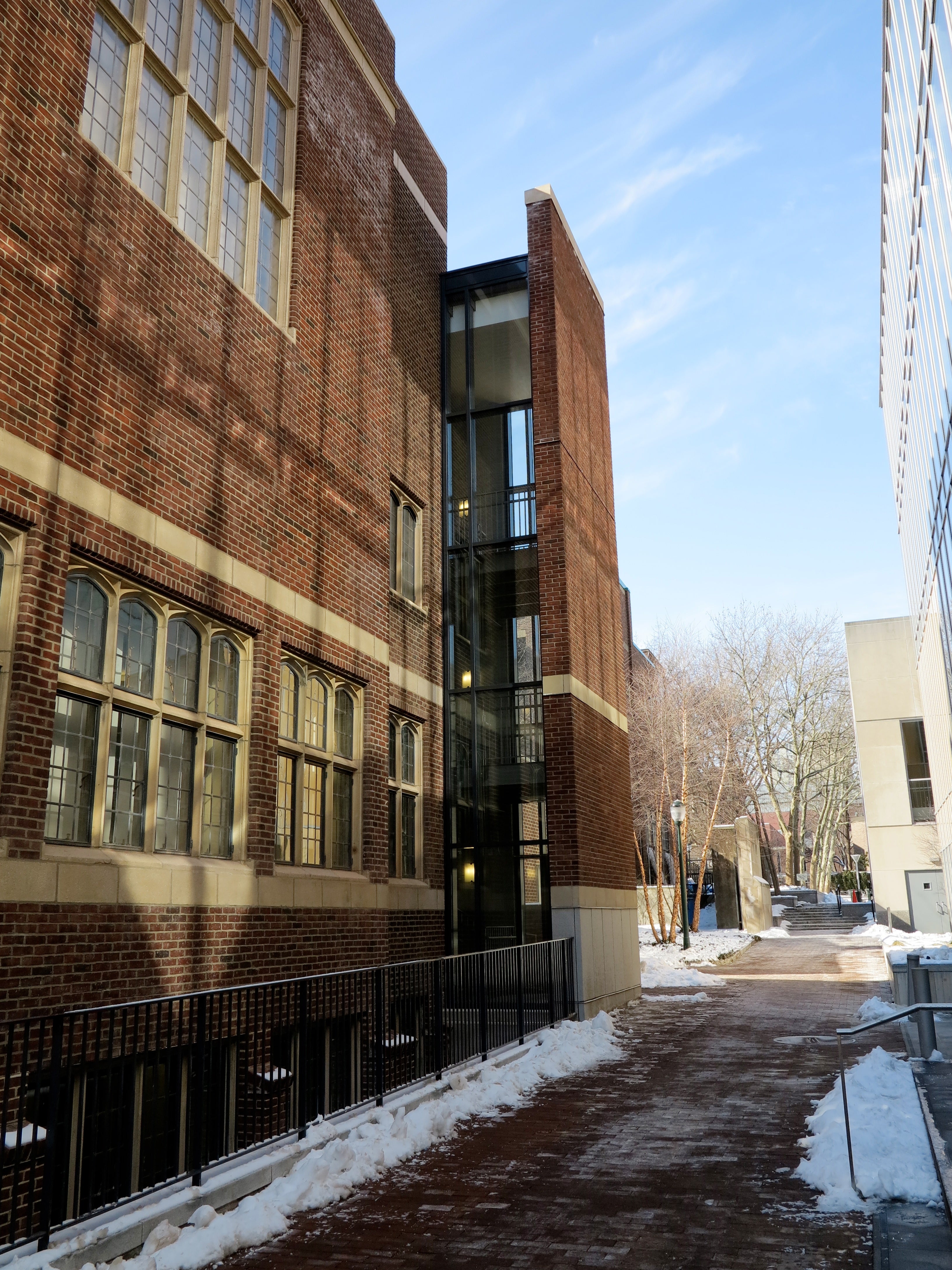 The ARCH's new stairwell from an alleyway