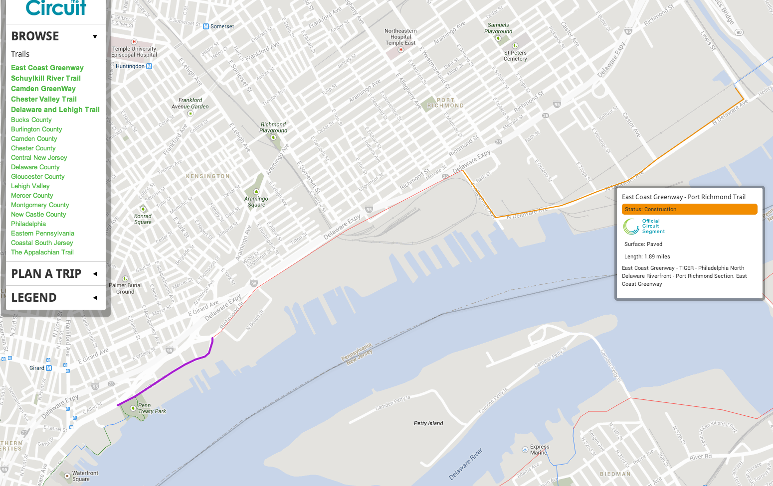 The Frankford Creek Greenway would feed into the Port Richmond Trail, which in turn links to additional Delaware River Trails