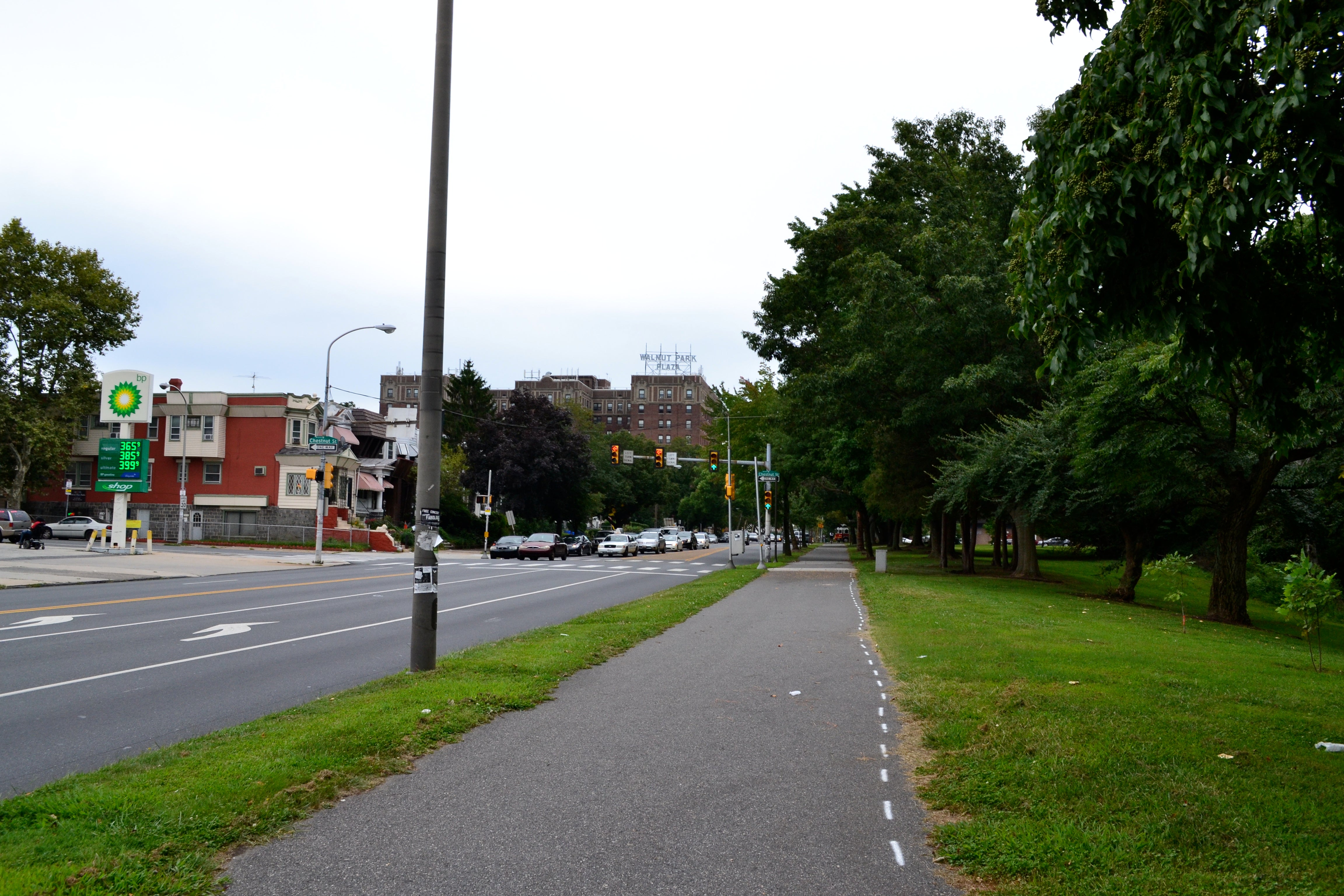 The majority of the trail runs between Cobbs Creek Park and Cobbs Creek Parkway