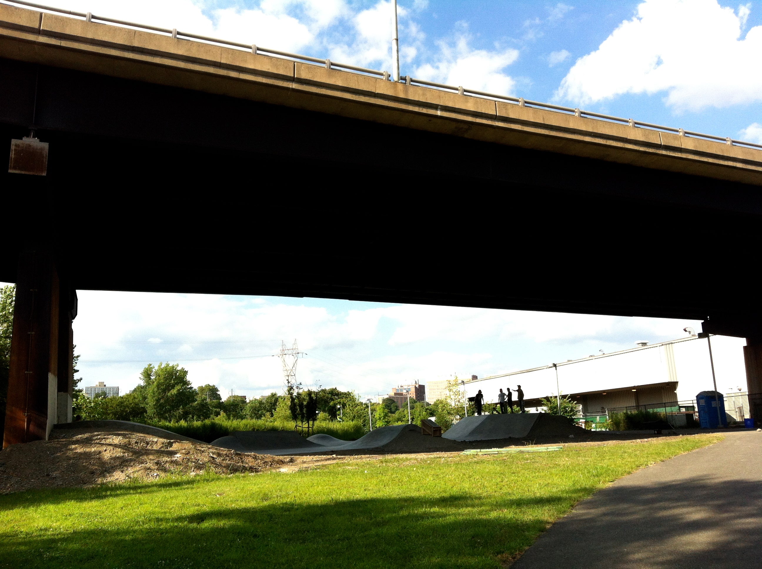 The new skatepark is tucked under the Grays Ferry Avenue Bridge