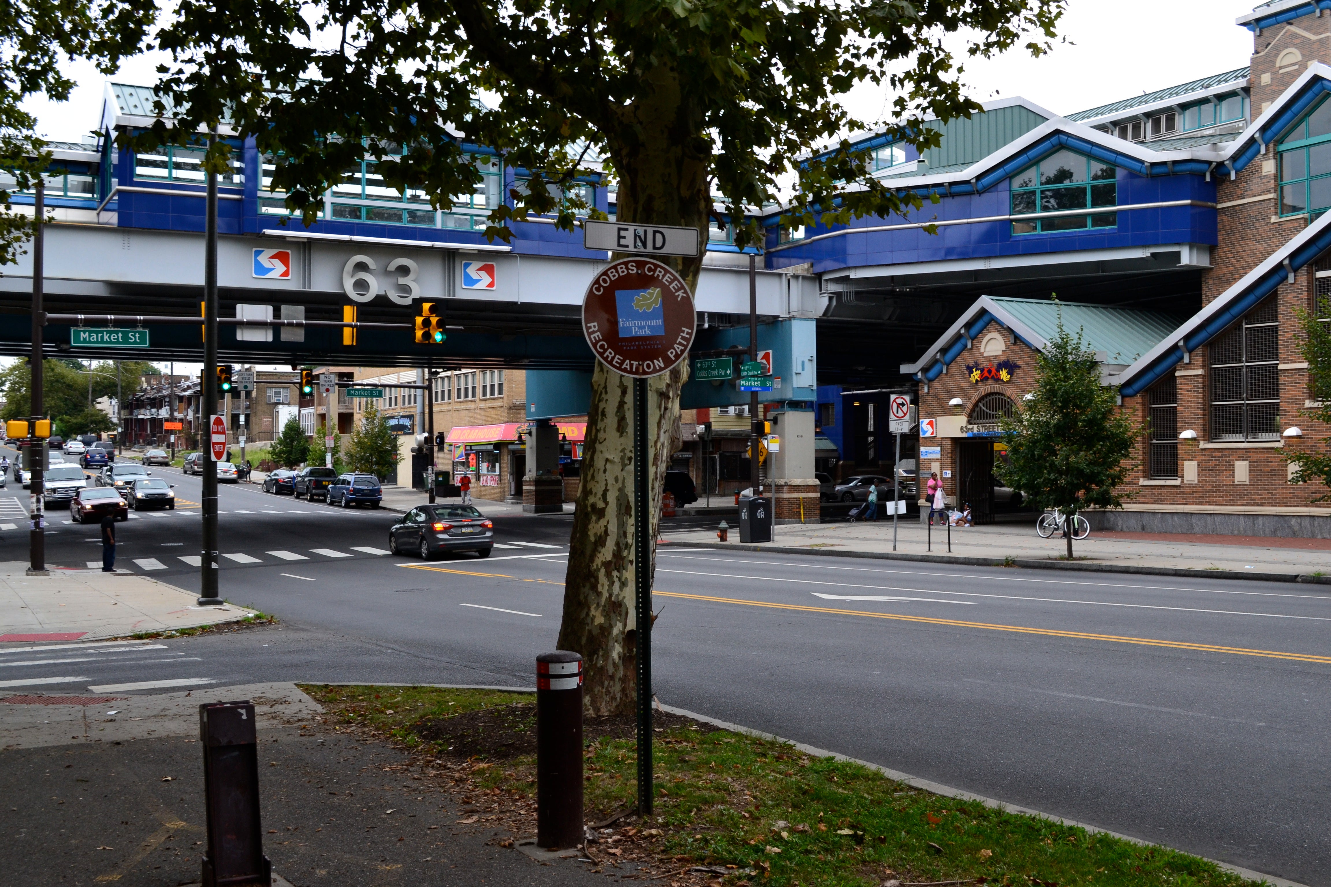 The northern end of the trail is marked by 63rd and Market street, which also provides public transit access