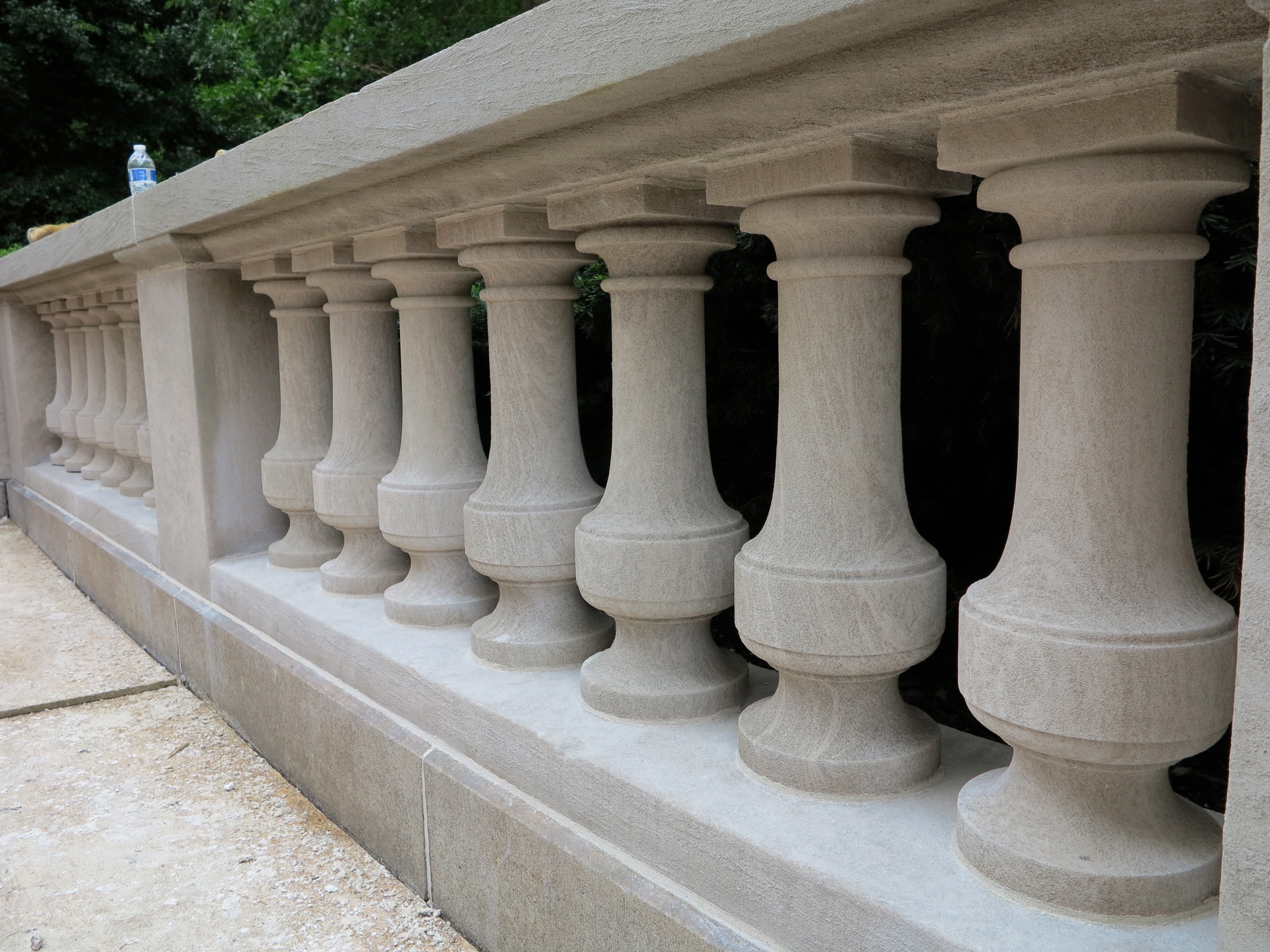 The southwest entrance's balustrade after restoration.