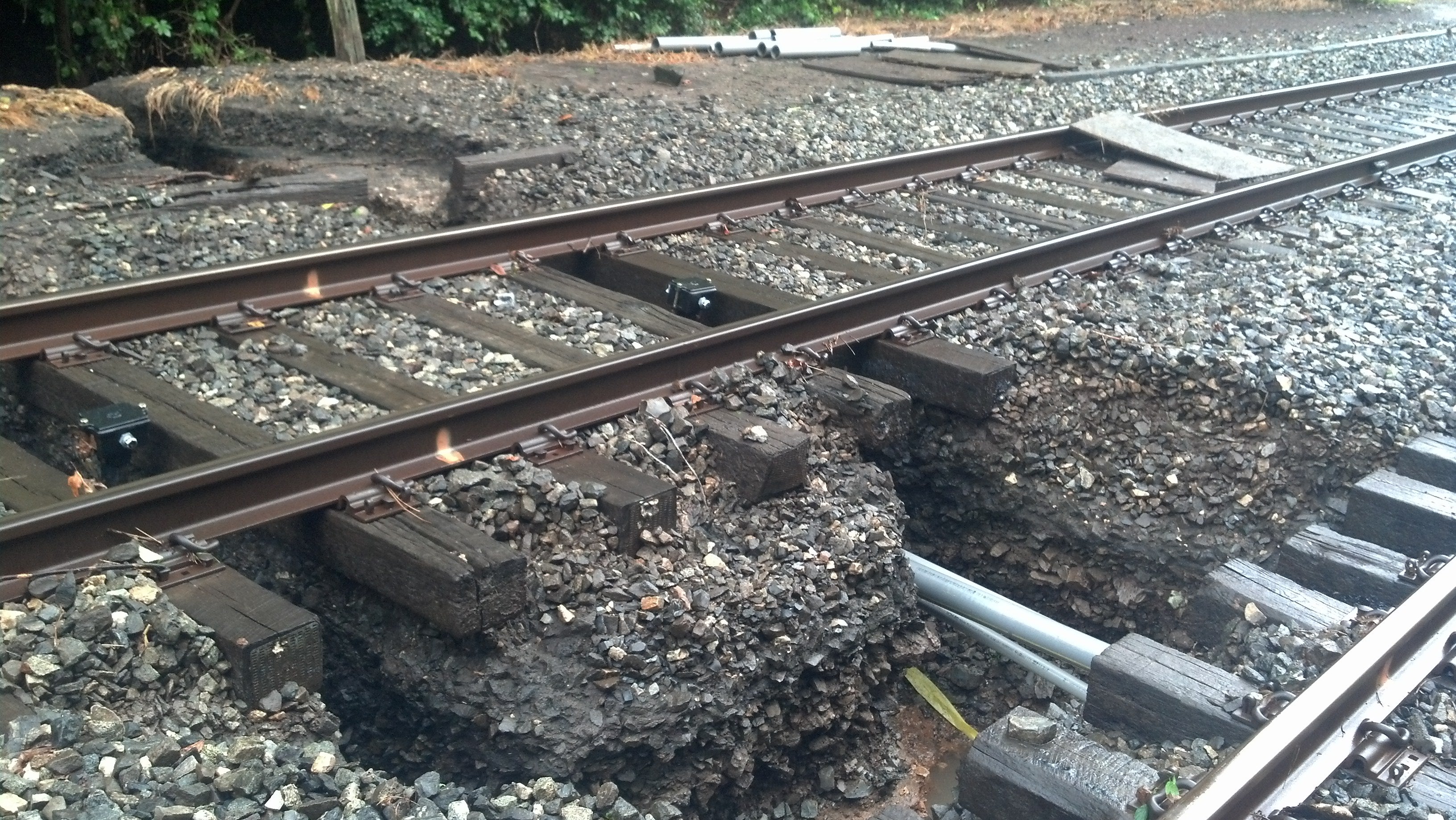 Track damage near Spring Mill Station on the Manayunk/Norristown Line, Photo Credit SEPTA