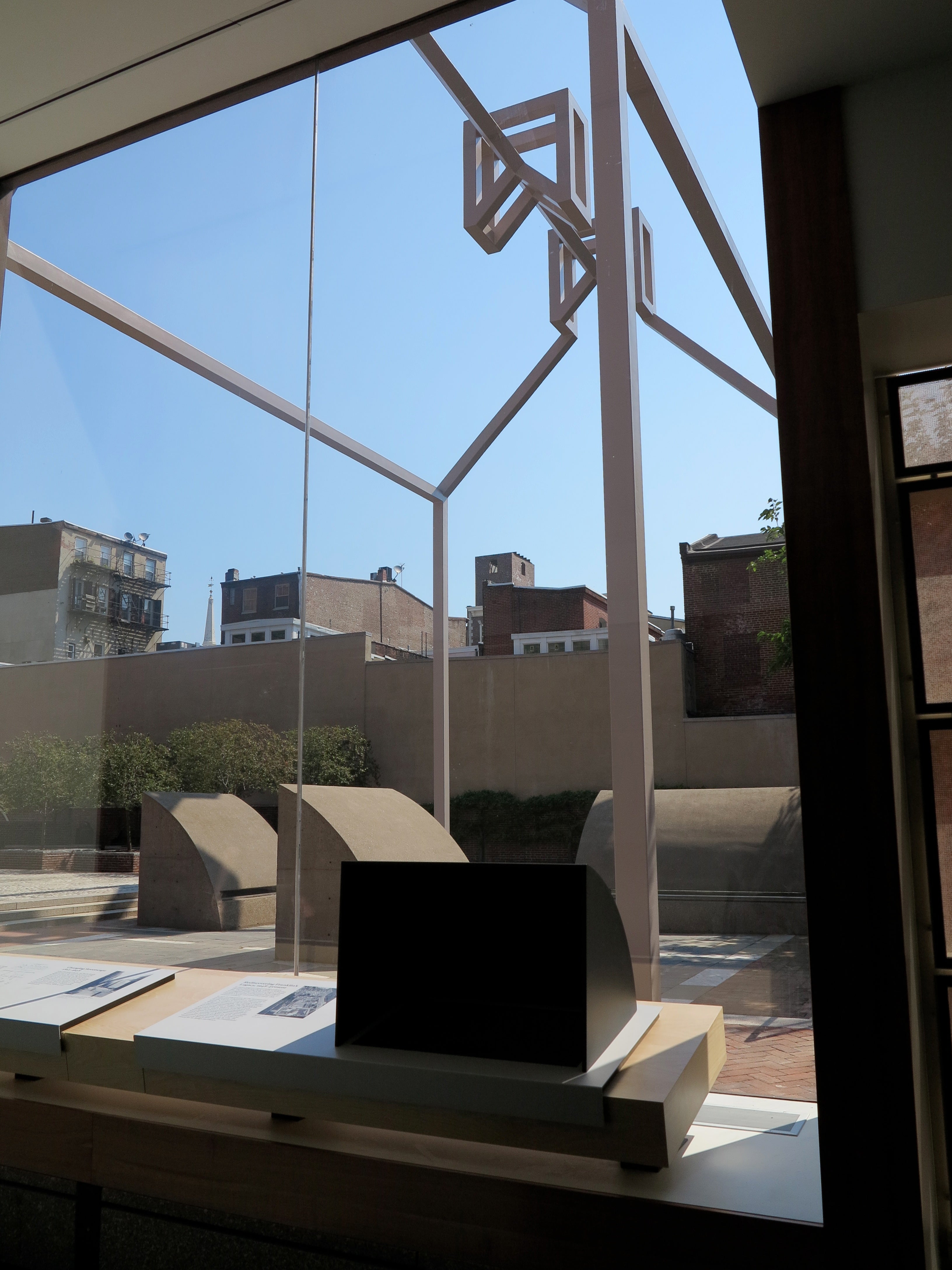 View Window from the museum out to the ghost houses with interpretive materials.