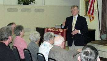 Common Pleas Judge Chris Wogan addressing the Burholme Civic Association meeting on April 8, 2010.