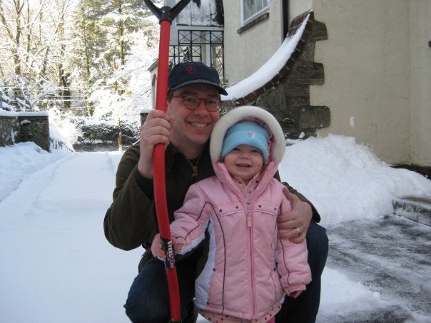 Schmidt and his daughter Maggie shovel snow. Courtesy of Al Schmidt.
