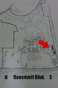 The red arrow indicates Excel Academy's placement on Friend's Hospital's grounds.