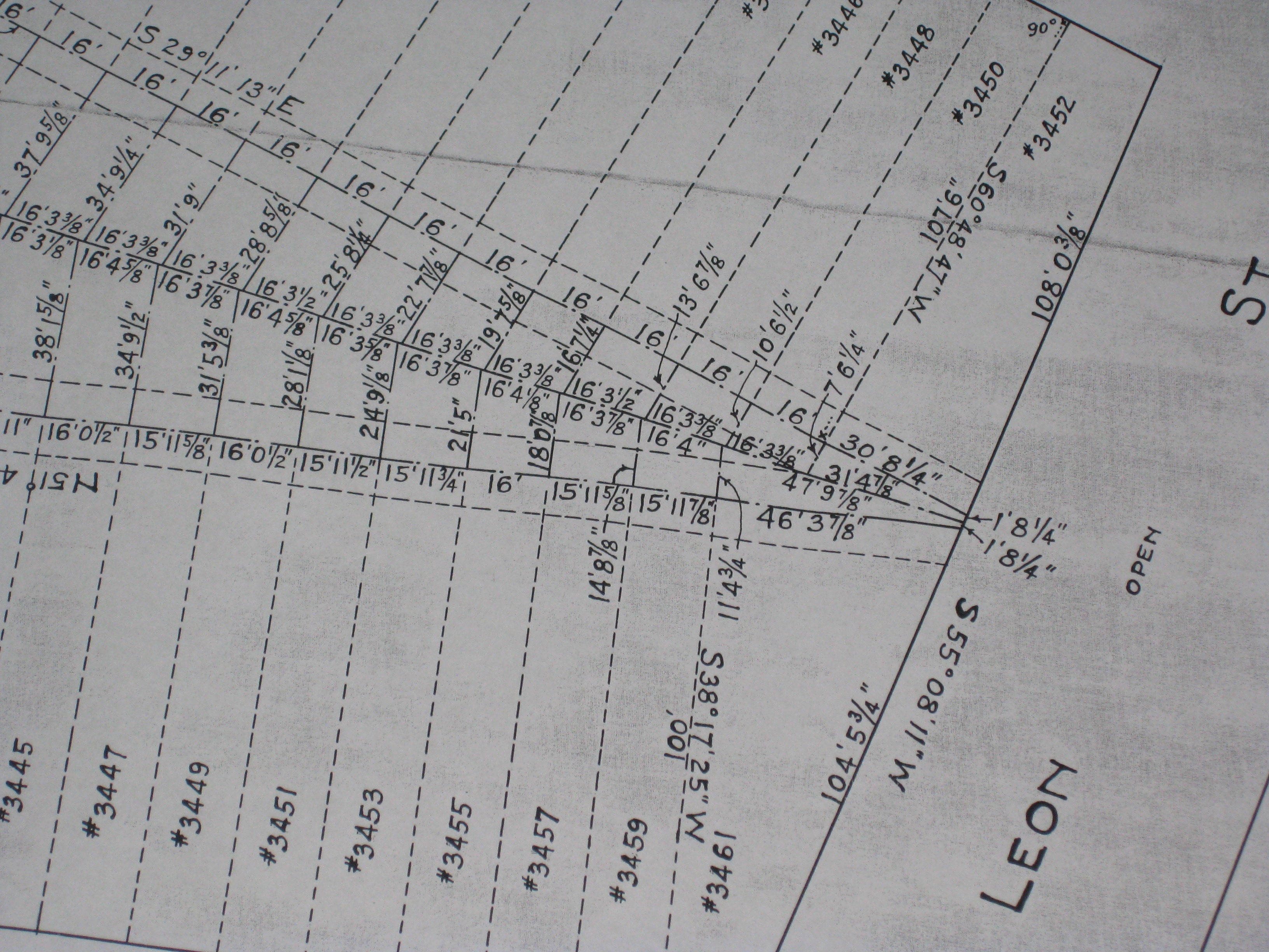 A survey detailing the parcels off of Leon Street.