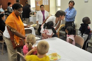 Members of the True Vine congregation enjoyed lunch together after the service. Photo by Bill Achuff.