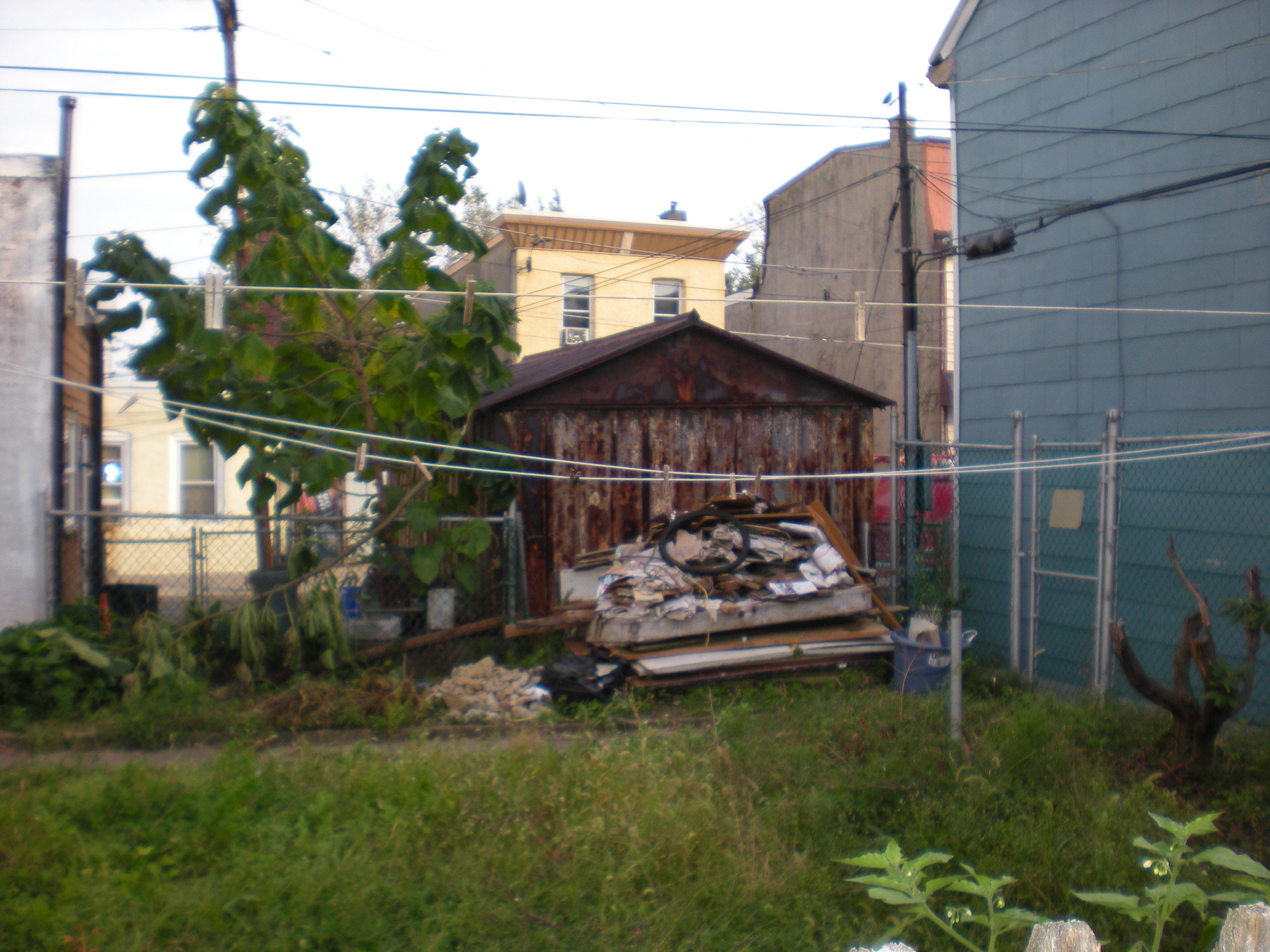 The backyard of Frankford resident Majorie Rivera's neighbors, where she says she's seen drug deals take place.