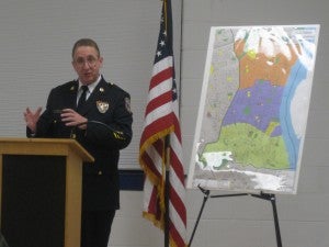 Lt. Thomas Hyers of the Police Commissioner's executive staff explains advances coming to the 15th District.