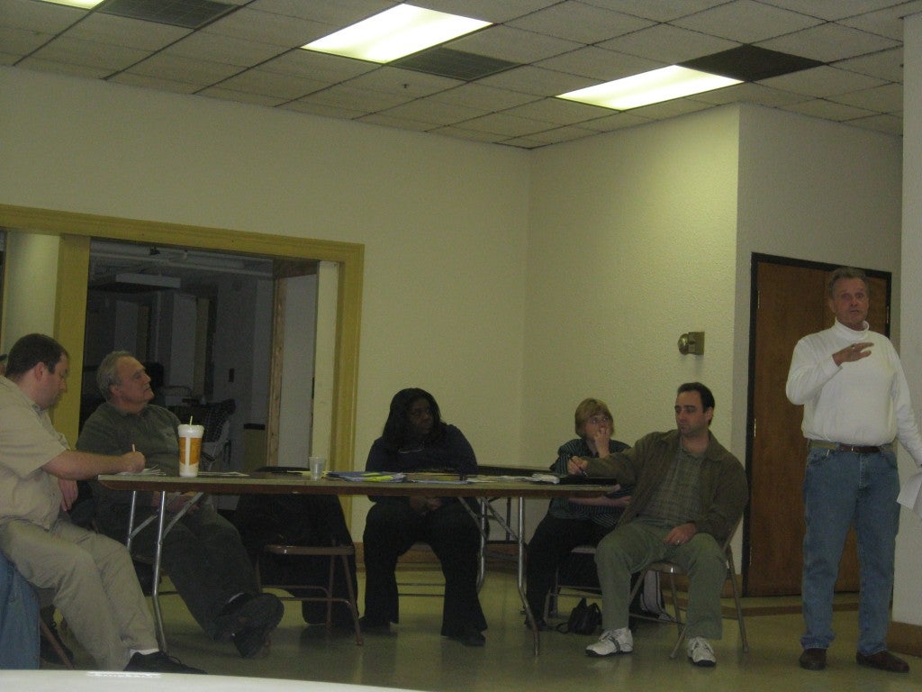 Northwood Civic Association President Barry Howell (r) at a previous meeting. Photo by Christopher Wink for NEast Philly.