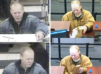 Surveillance photos from two bank robberies, provided by the FBI and courtesy of the Philadelphia Inquirer.